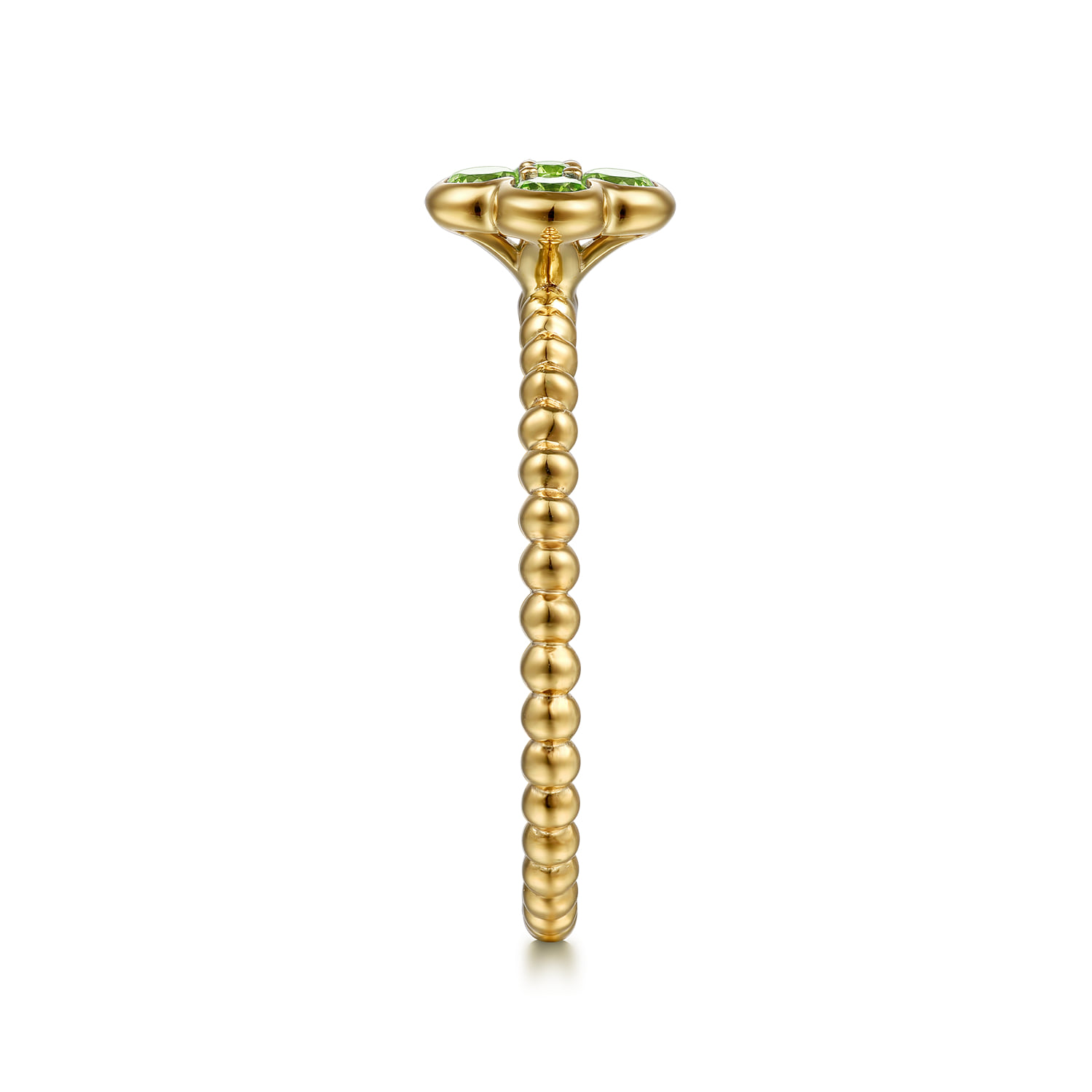 Peridot Cluster Clover and Bujukan Bead Stackable Ring in 14K Yellow Gold, photograph 4