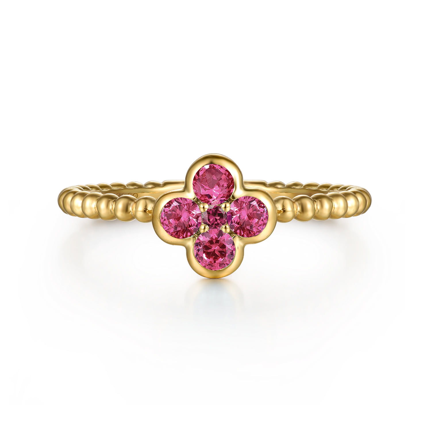 Pink Tourmaline Cluster Clover and Bujukan Bead Stackable Ring