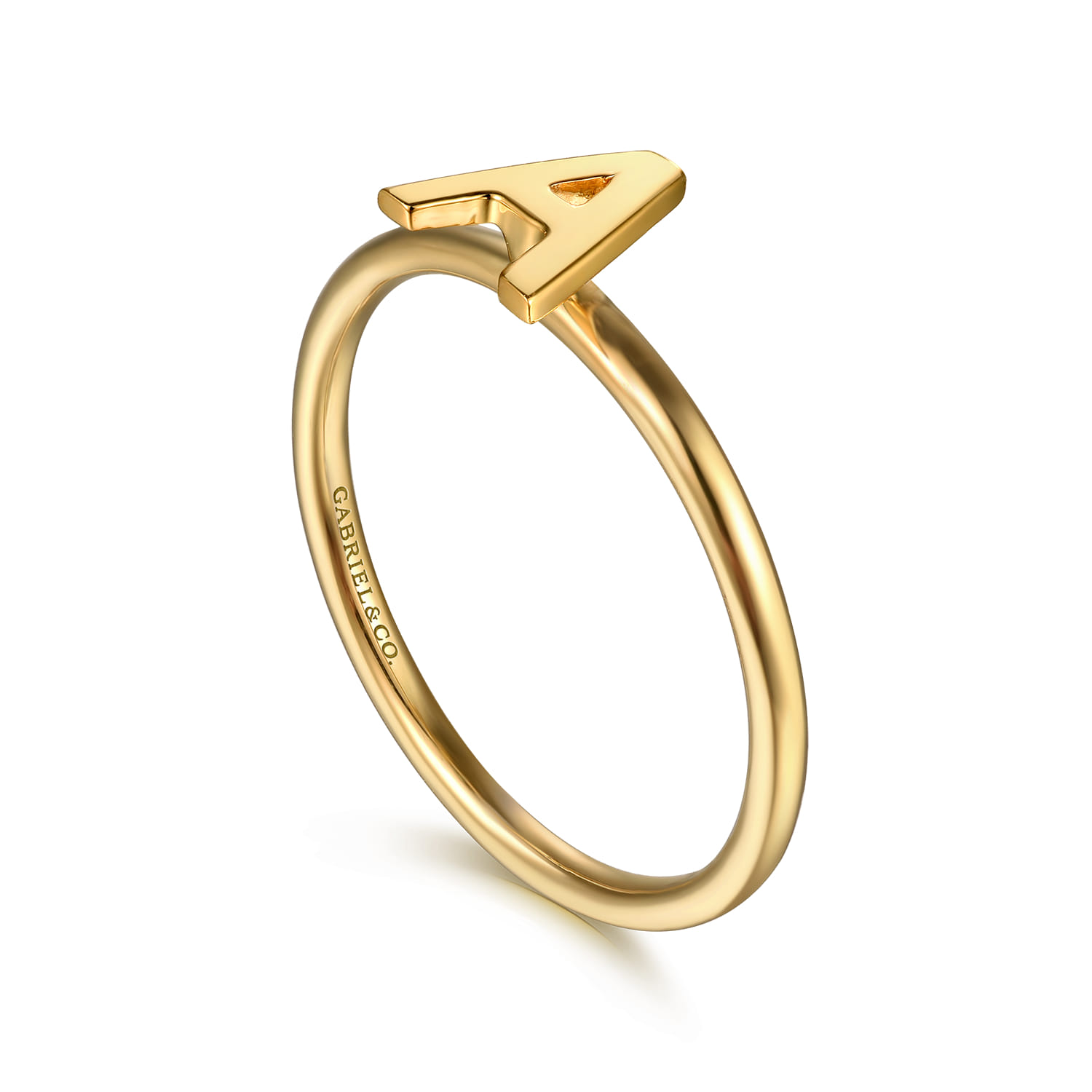 Initial A Stackable Ring in 14K Yellow Gold, photograph 3