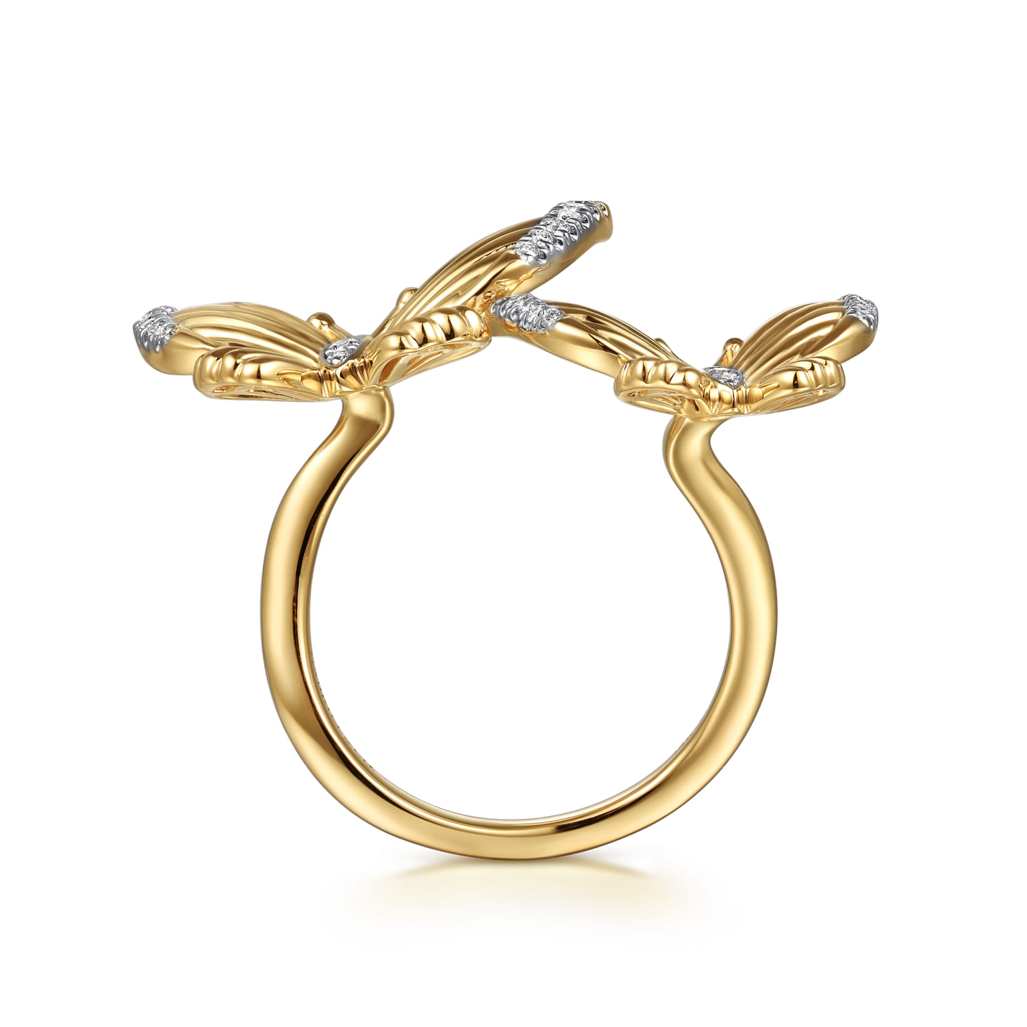 Diamond Butterfly Open Ring in 14K Yellow Gold, photograph 2
