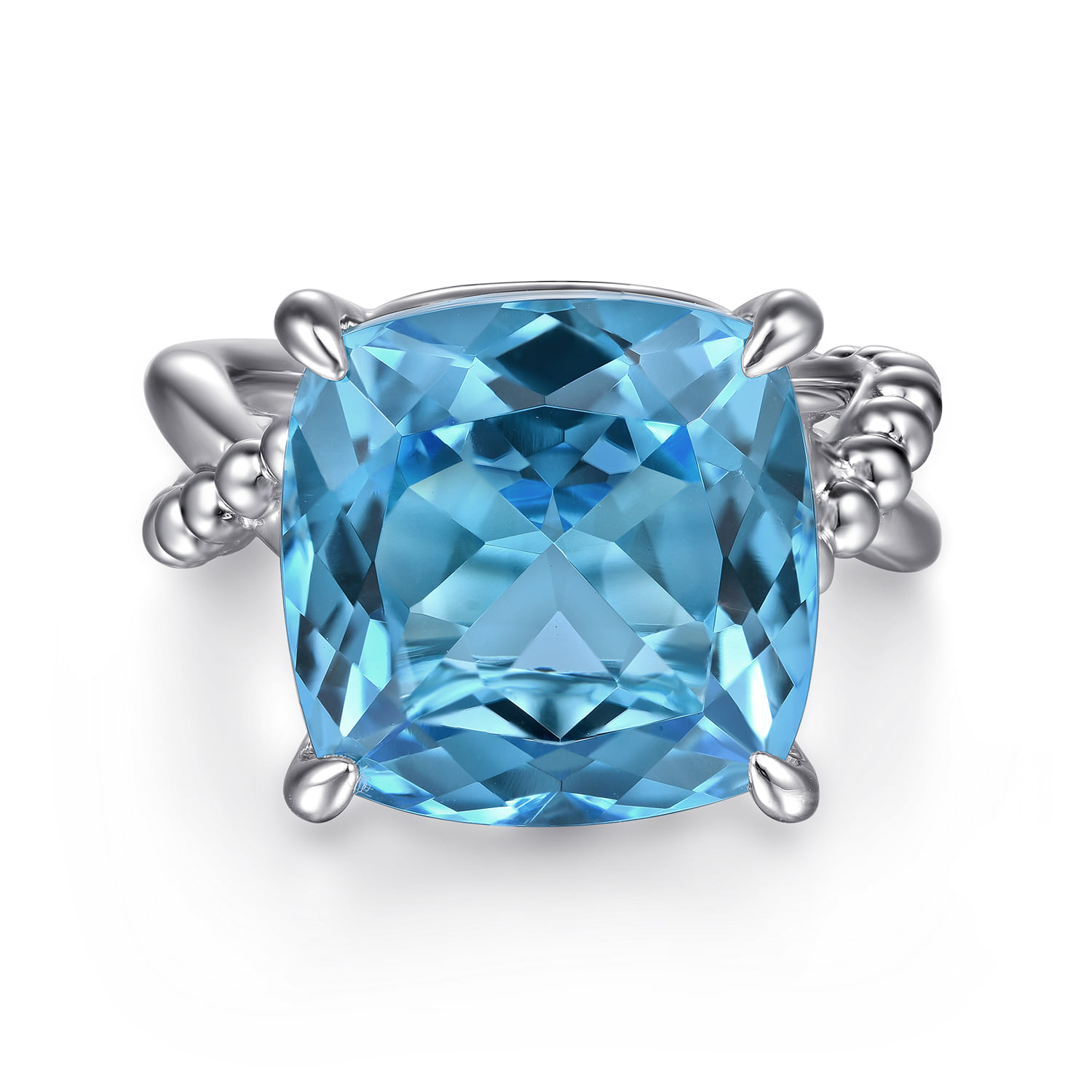 Bujukan and Cushion Blue Topaz Twisted Ladies Ring in Sterling Silver