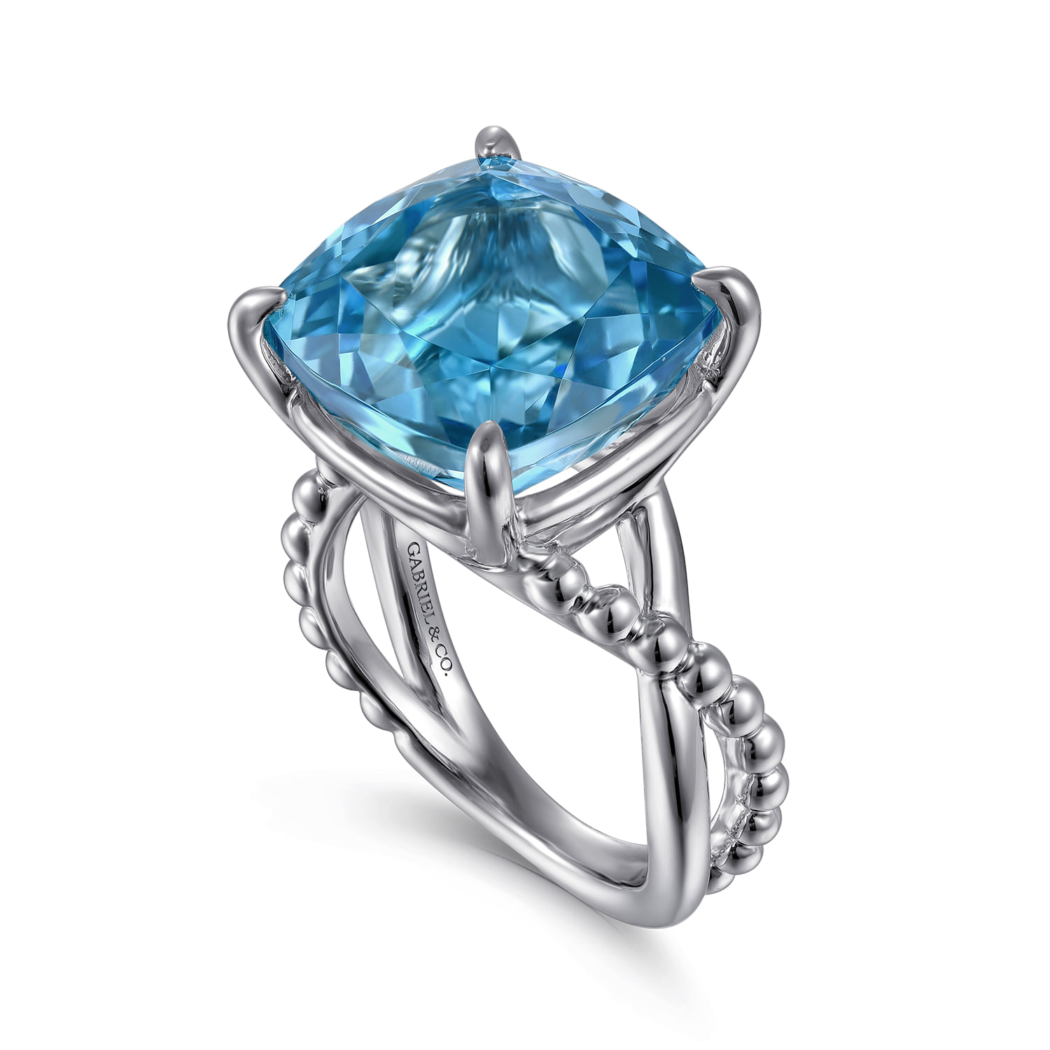 Bujukan and Cushion Blue Topaz Twisted Ladies Ring in Sterling Silver, photograph 3
