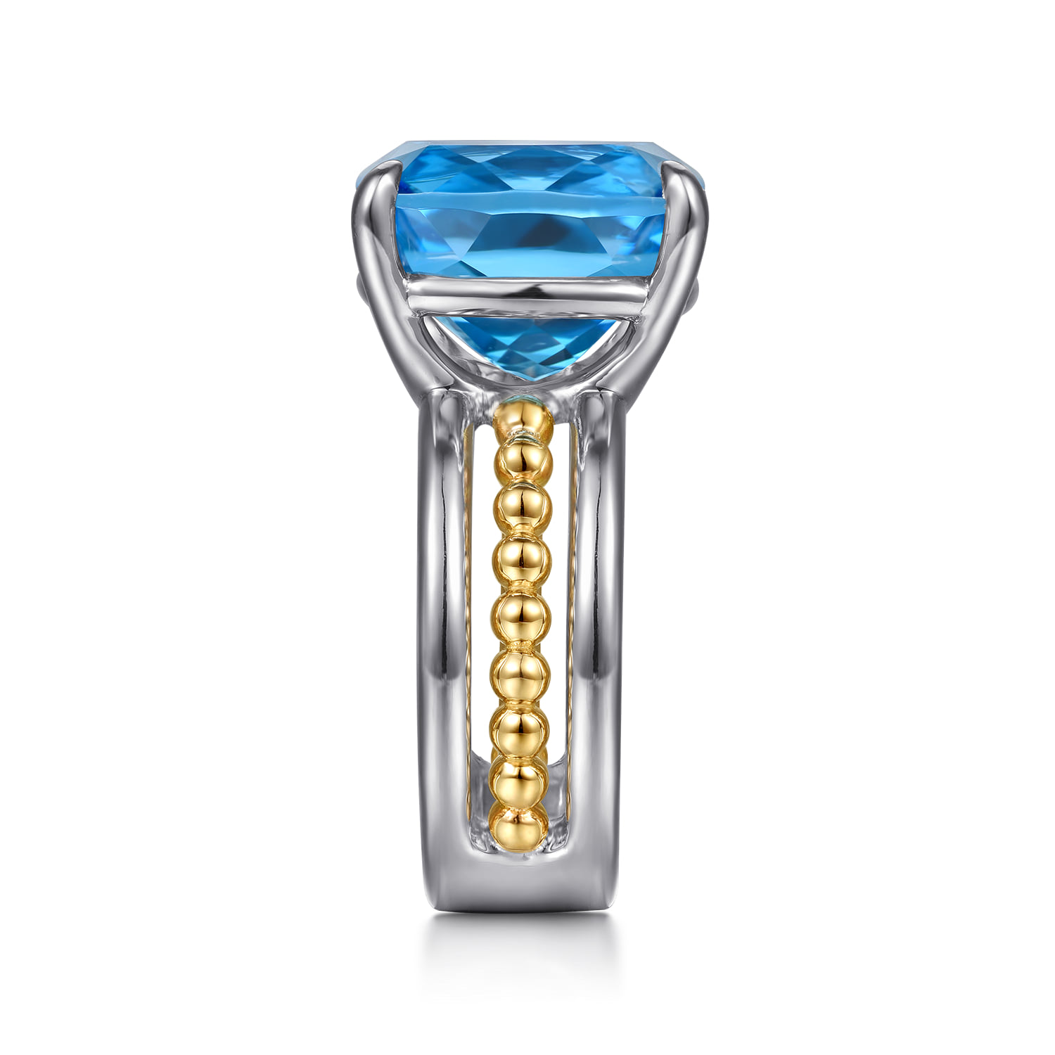 and Bujukan Multi Rows Cushion Blue Topaz Cocktail Ring in 14K Yellow Gold, photograph 4