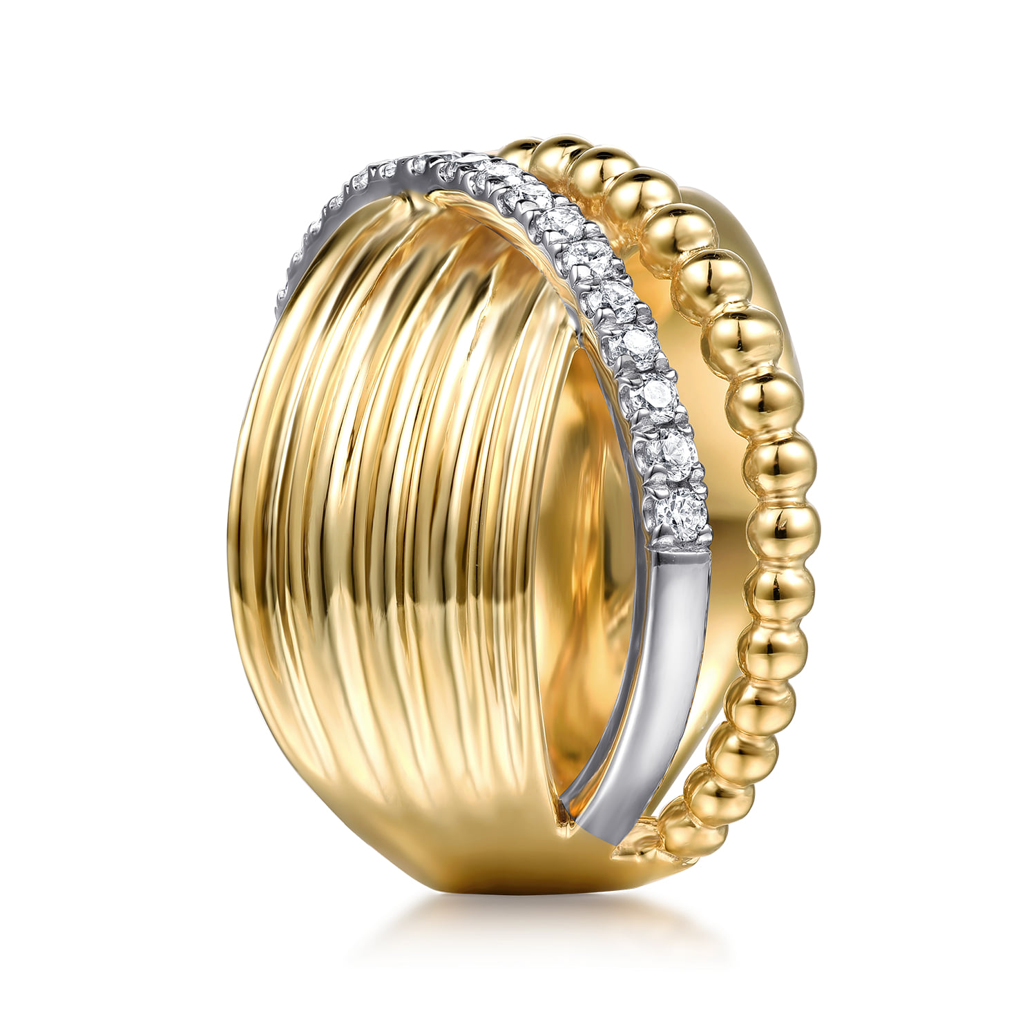 Bujukan Diamond Criss Cross Ring in 14K White/Yellow Gold, photograph 4