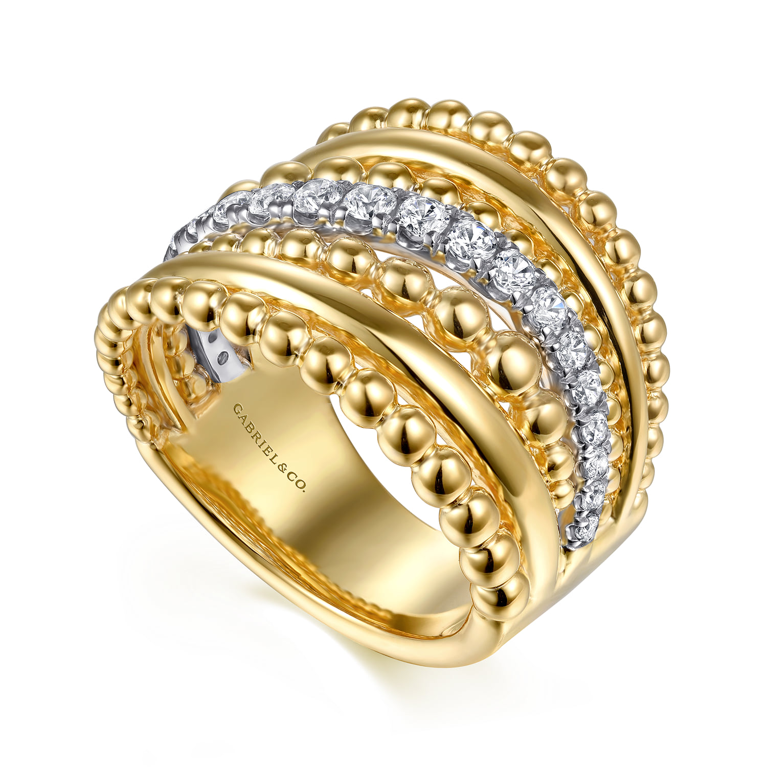 Diamond Bujukan Multiple Row Wide Band Ring in 14K White/Yellow Gold, photograph 3