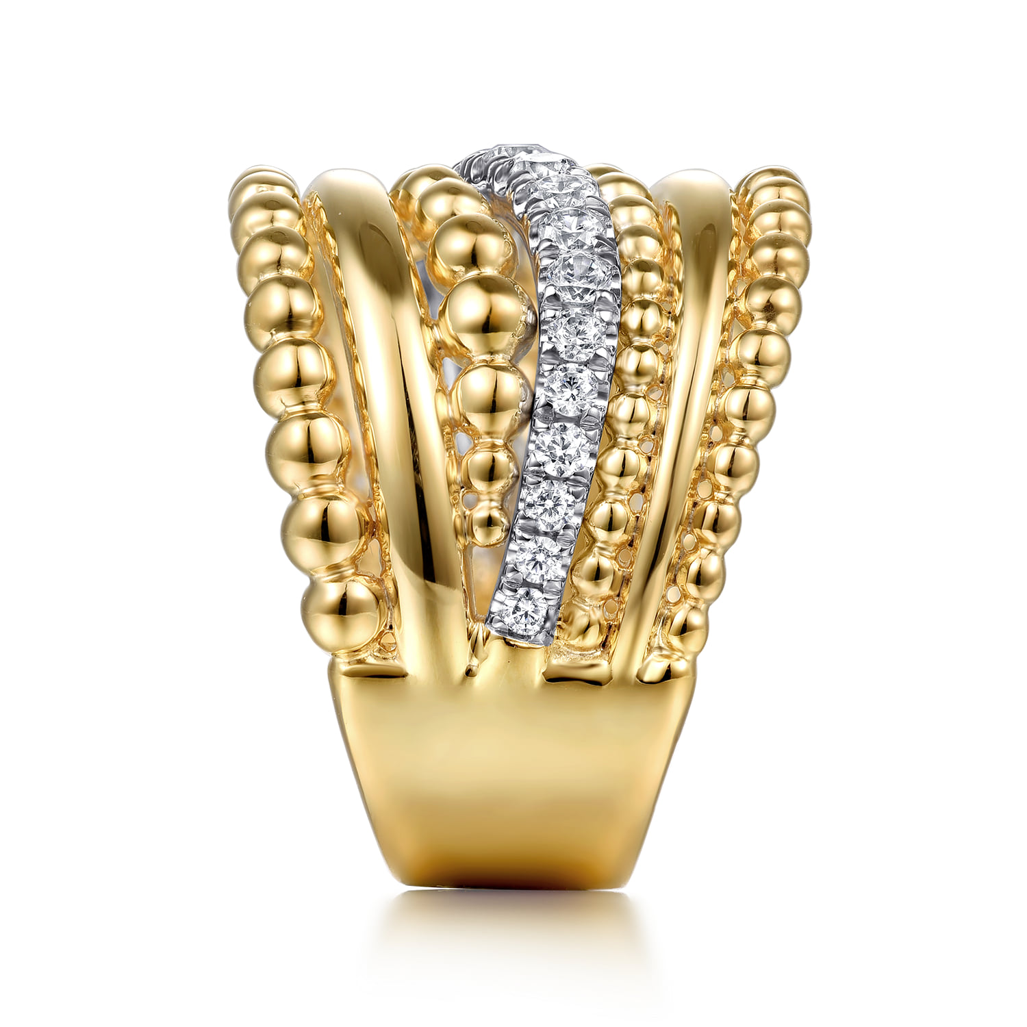 Diamond Bujukan Multiple Row Wide Band Ring in 14K White/Yellow Gold, photograph 4
