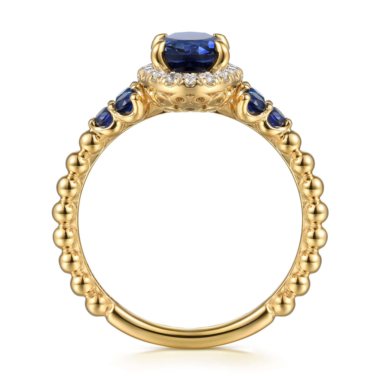 Bujukan Diamond Halo and Oval Blue Sapphire Fashion Ring in 14K Yellow Gold, photograph 2
