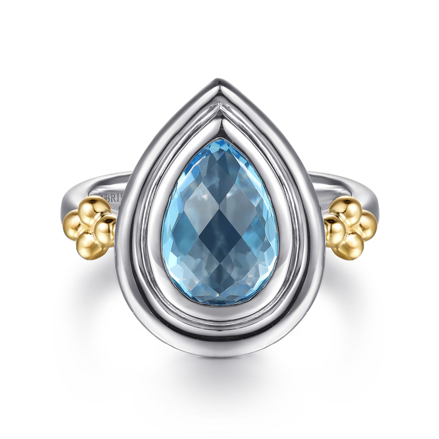 and Bujukan Pear Blue Topaz Cocktail Ring in 14K Yellow Gold