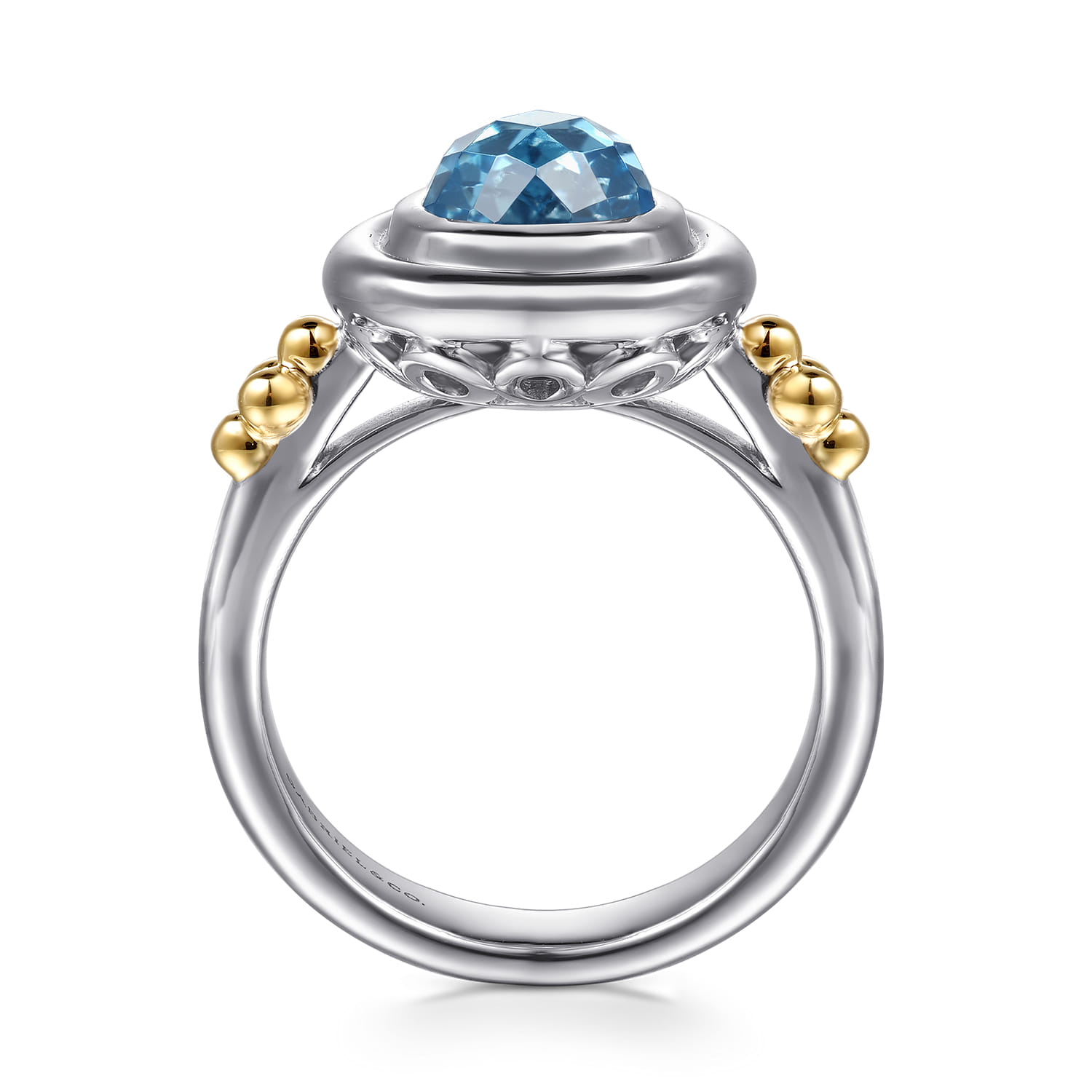 and Bujukan Pear Blue Topaz Cocktail Ring in 14K Yellow Gold, photograph 2