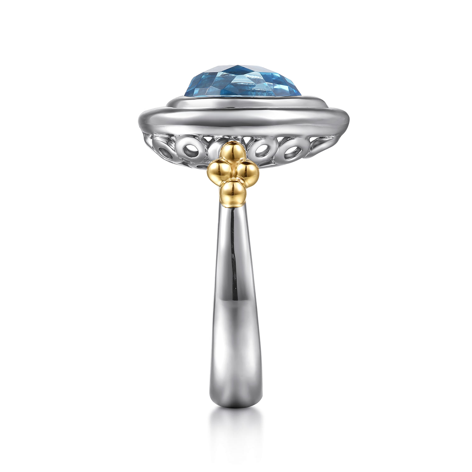 and Bujukan Pear Blue Topaz Cocktail Ring in 14K Yellow Gold, photograph 4