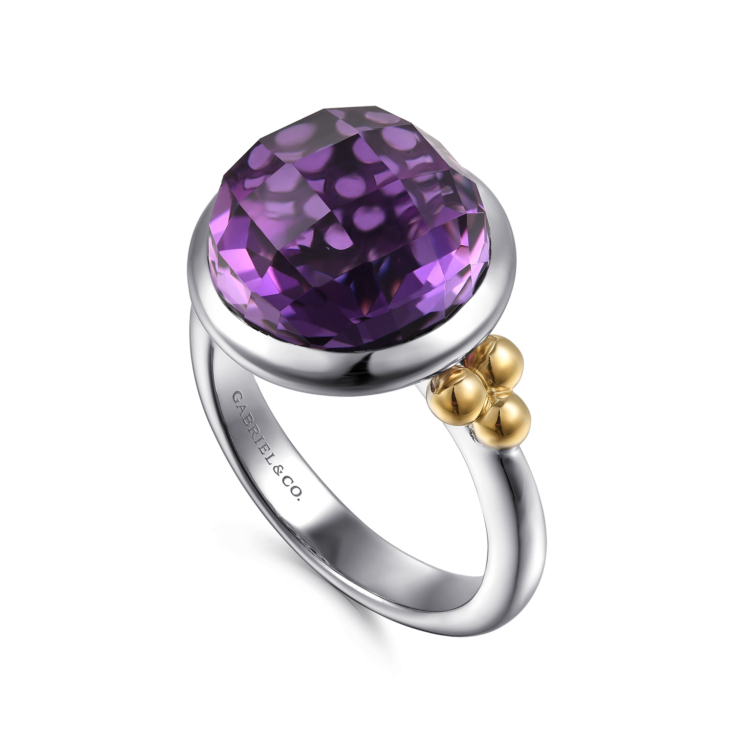 and Bujukan Round Amethyst Cocktail Ring in 14K Yellow Gold, photograph 3