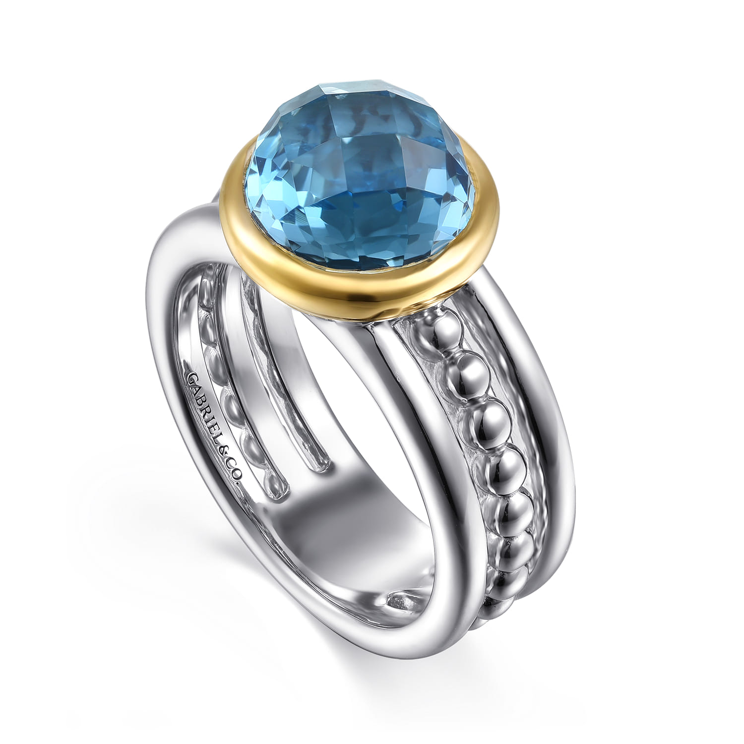 and Bujukan Round Blue Topaz Cocktail Ring in 14K Yellow Gold, photograph 3