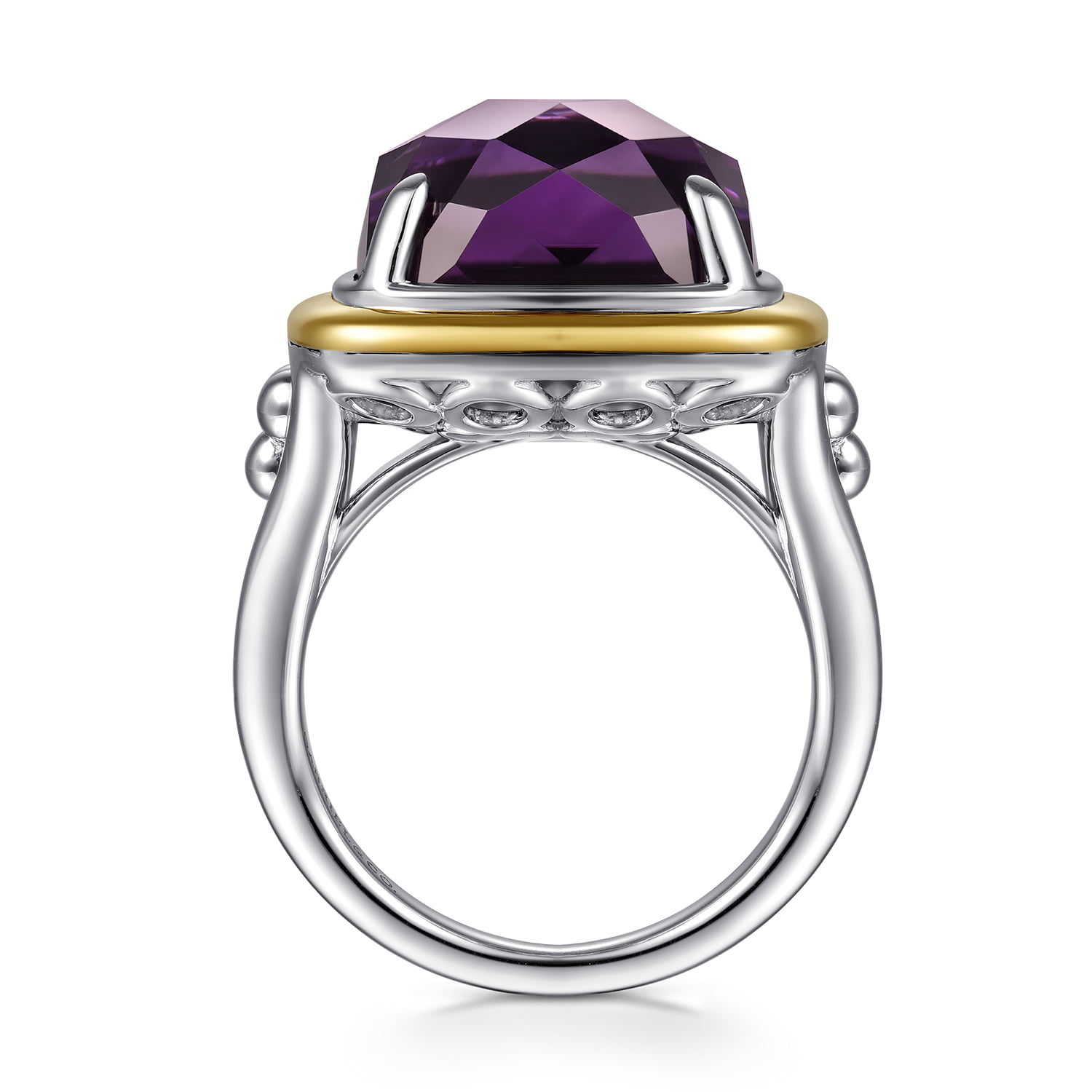 and Bujukan Cushion Amethyst Cocktail Ring in 14K Yellow Gold, photograph 2