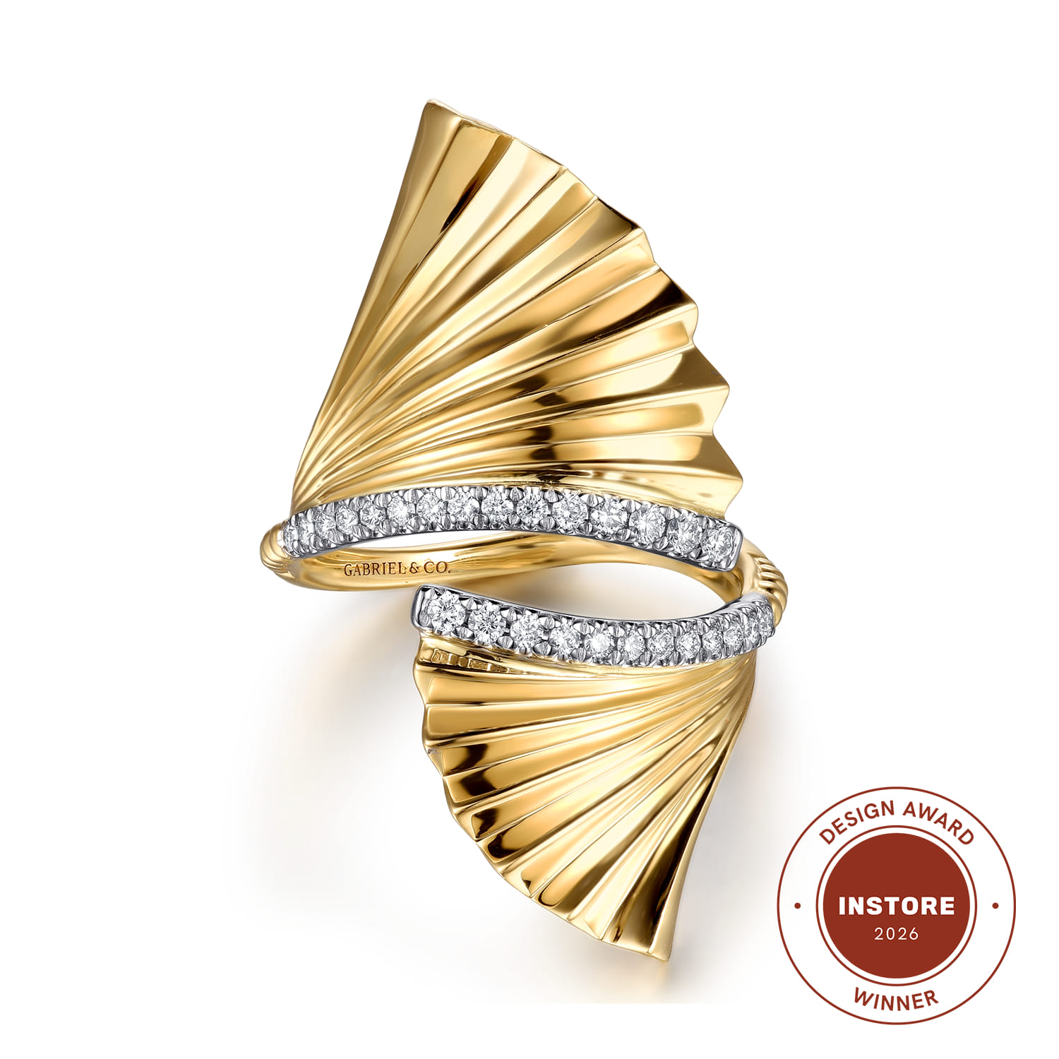 Diamond and Diamond Cut Bypass Ring in 14K White/Yellow Gold