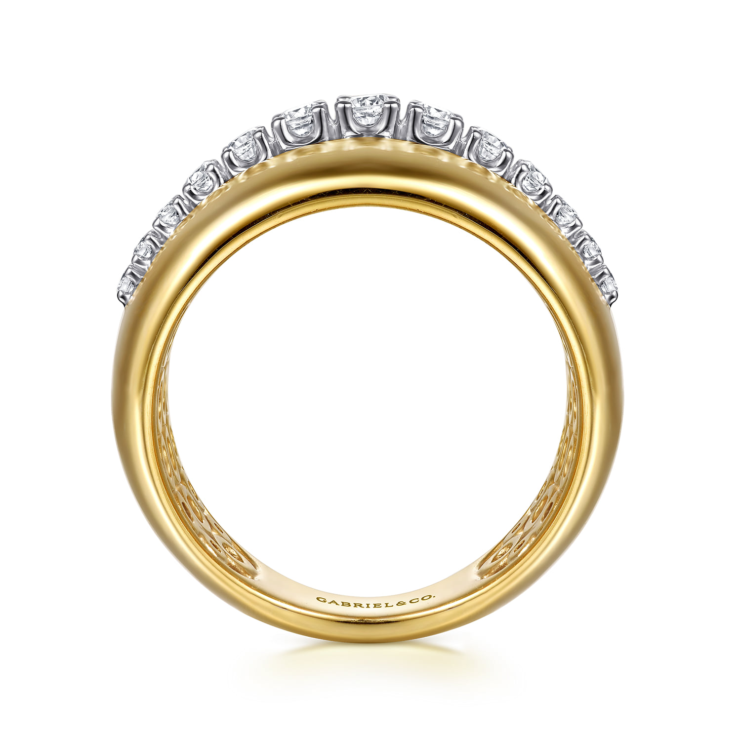 Diamond Wide Band Ring in 14K White/Yellow Gold, photograph 2
