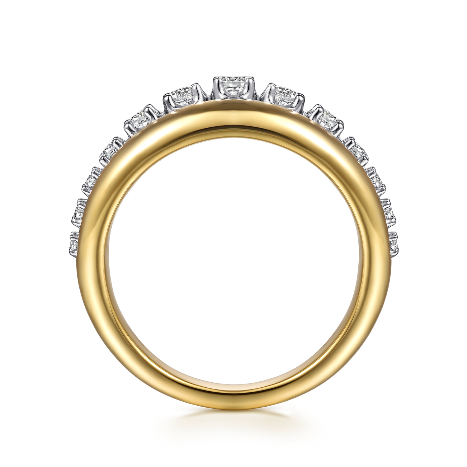 Diamond Graduating Wide Band Ring in 14K White/Yellow Gold, photograph 2