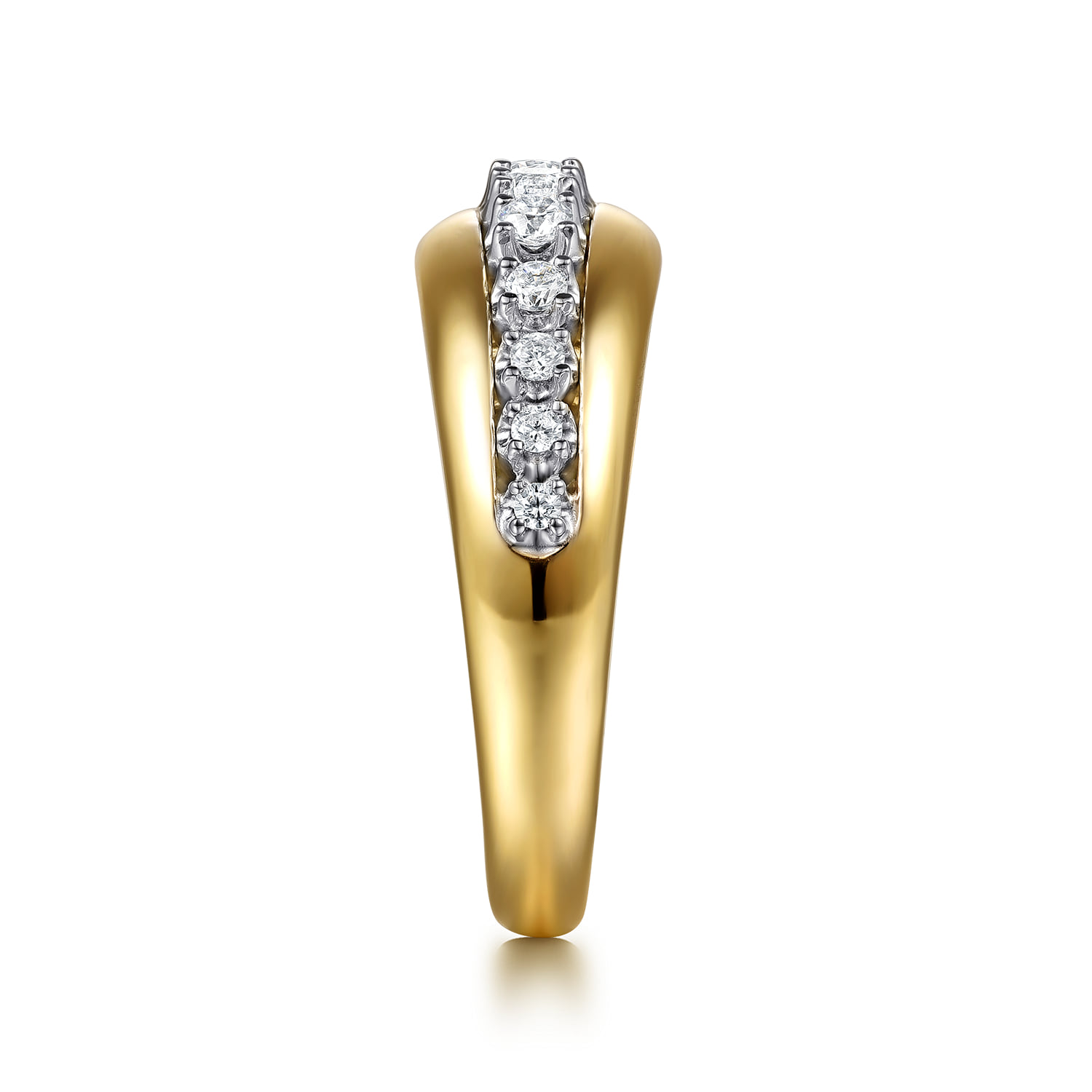 Diamond Graduating Wide Band Ring in 14K White/Yellow Gold, photograph 4