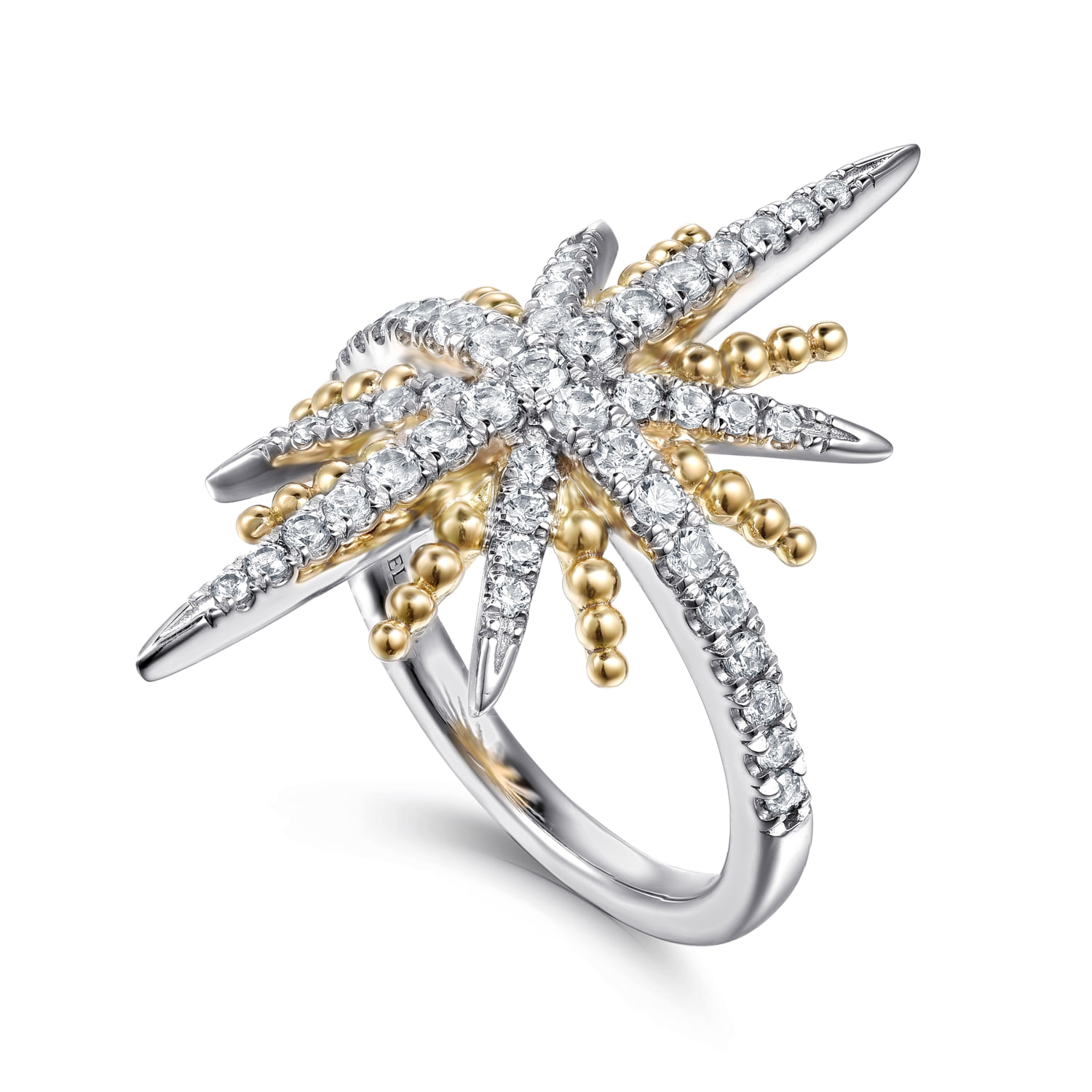 and Bujukan White Sapphire Starburst Ladies Ring in 14K Yellow Gold, photograph 3