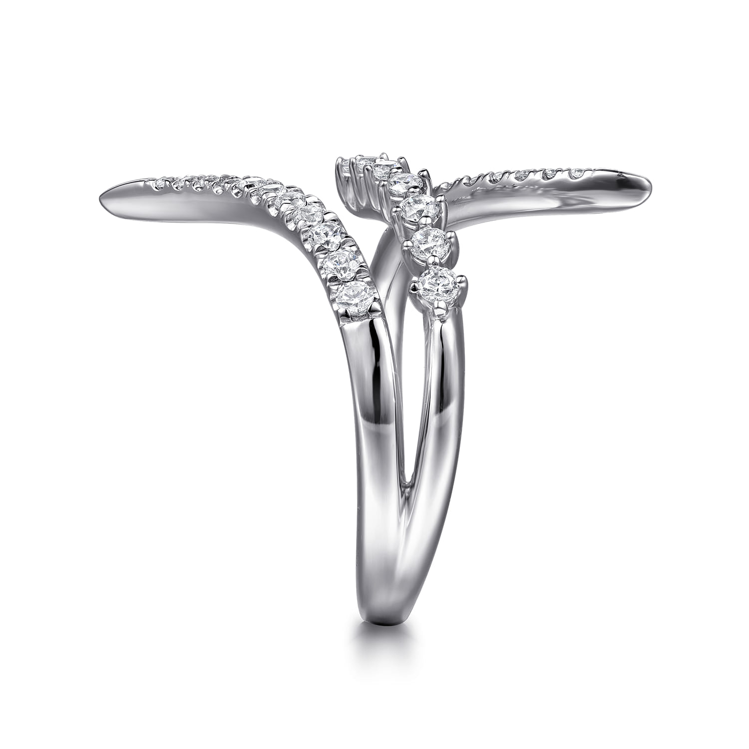 Diamond Spike Bypass Ring in 14K White Gold, photograph 4