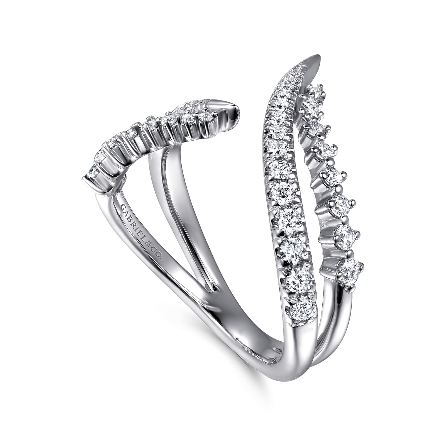 Diamond Spike Bypass Ring in 14K White Gold, photograph 3