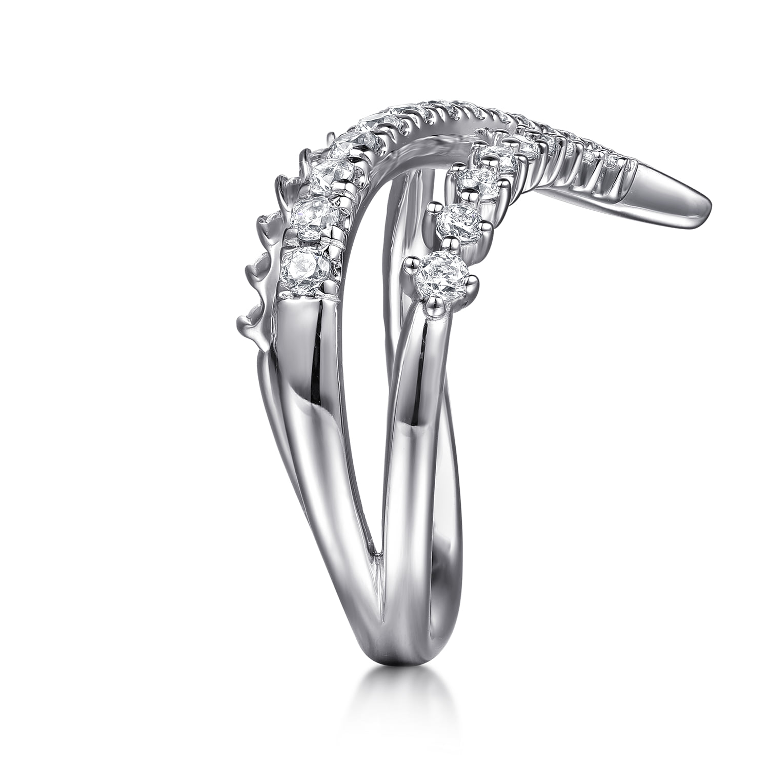 Diamond Spike Bypass Ring in 14K White Gold, photograph 4