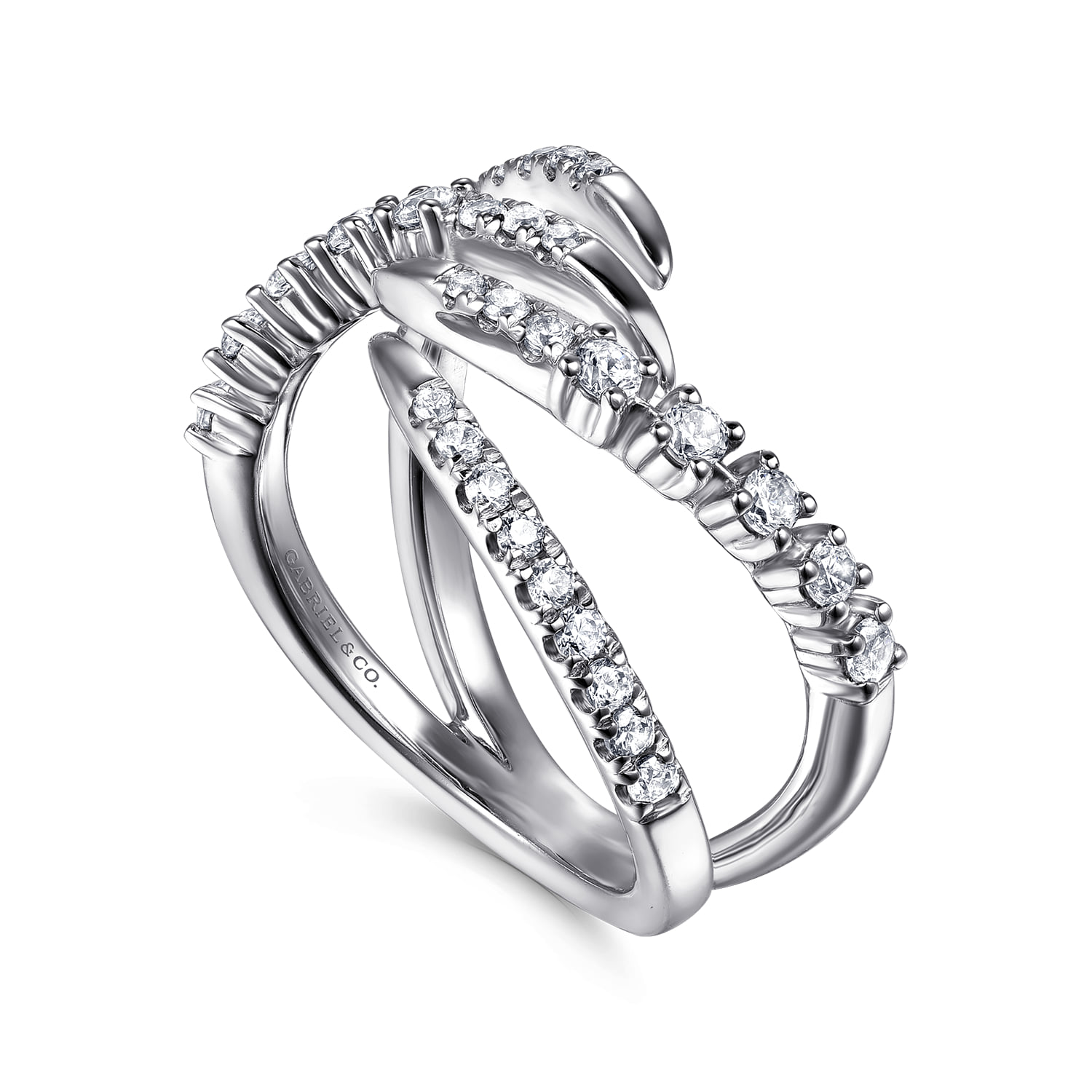 Diamond Spike Bypass Ring in 14K White Gold, photograph 3