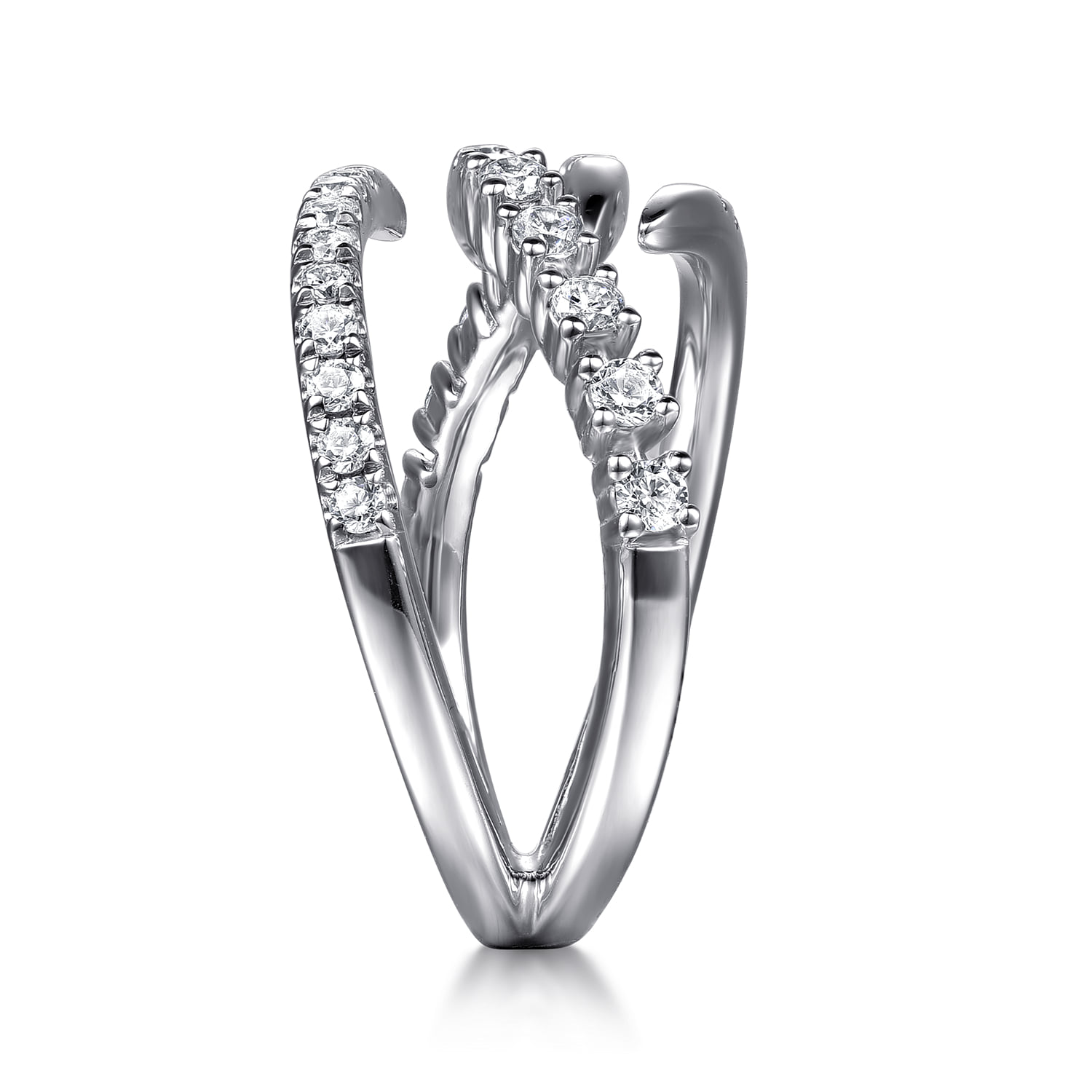 Diamond Spike Bypass Ring in 14K White Gold, photograph 4