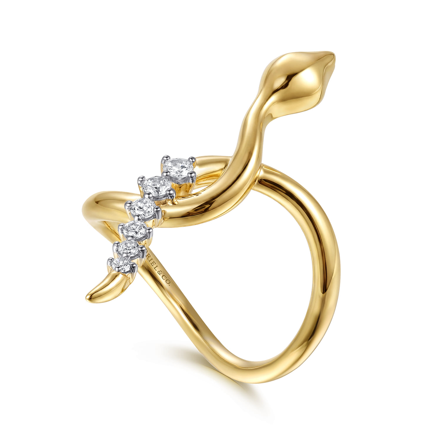 Diamond Snake Twisted Ring in 14K Yellow Gold, photograph 3