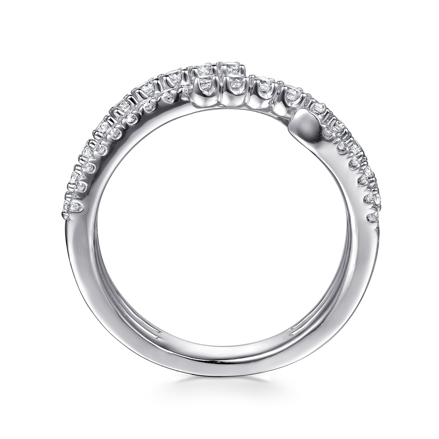 Diamond Wide Bypass Band Ring in 14K White Gold, photograph 2