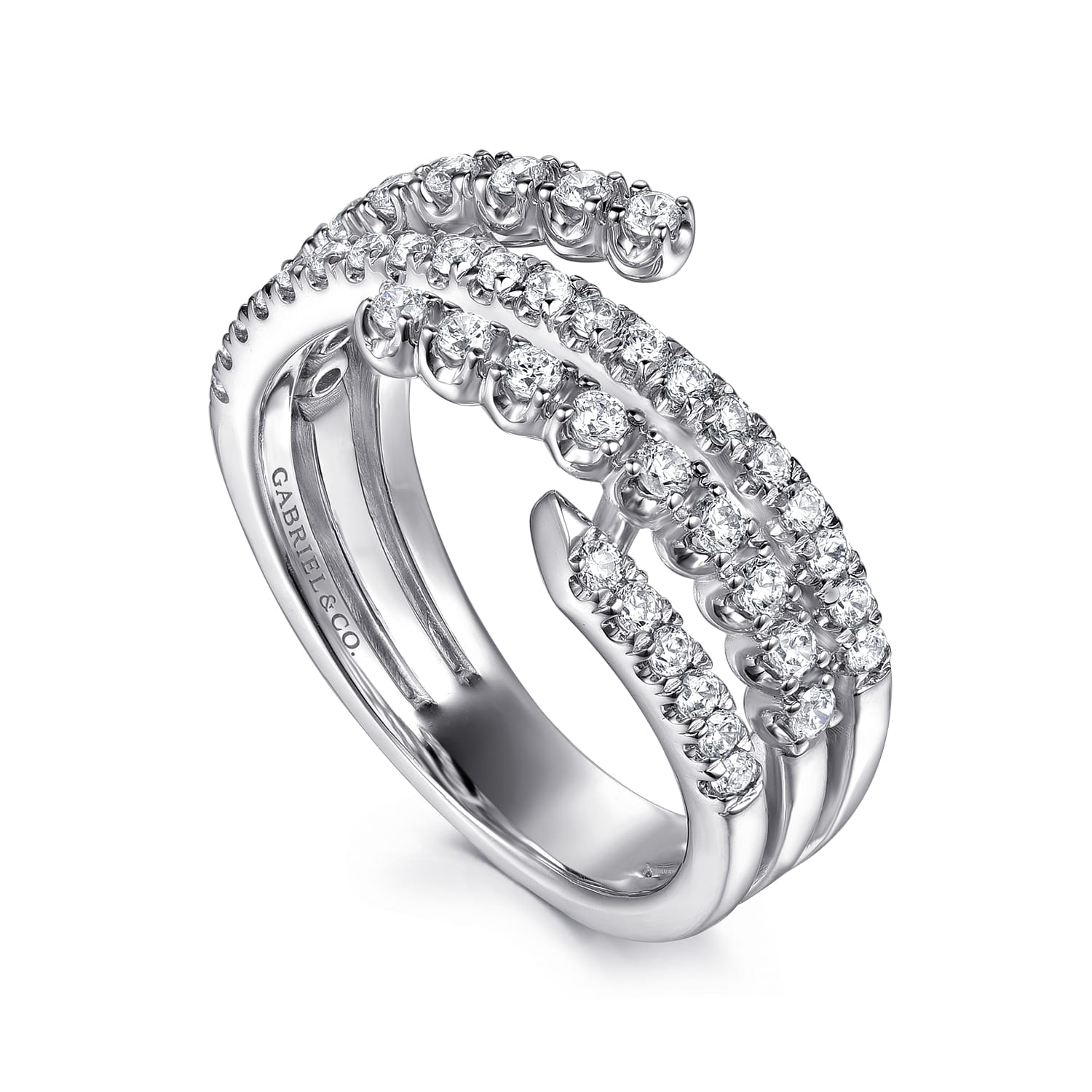 Diamond Wide Bypass Band Ring in 14K White Gold, photograph 3