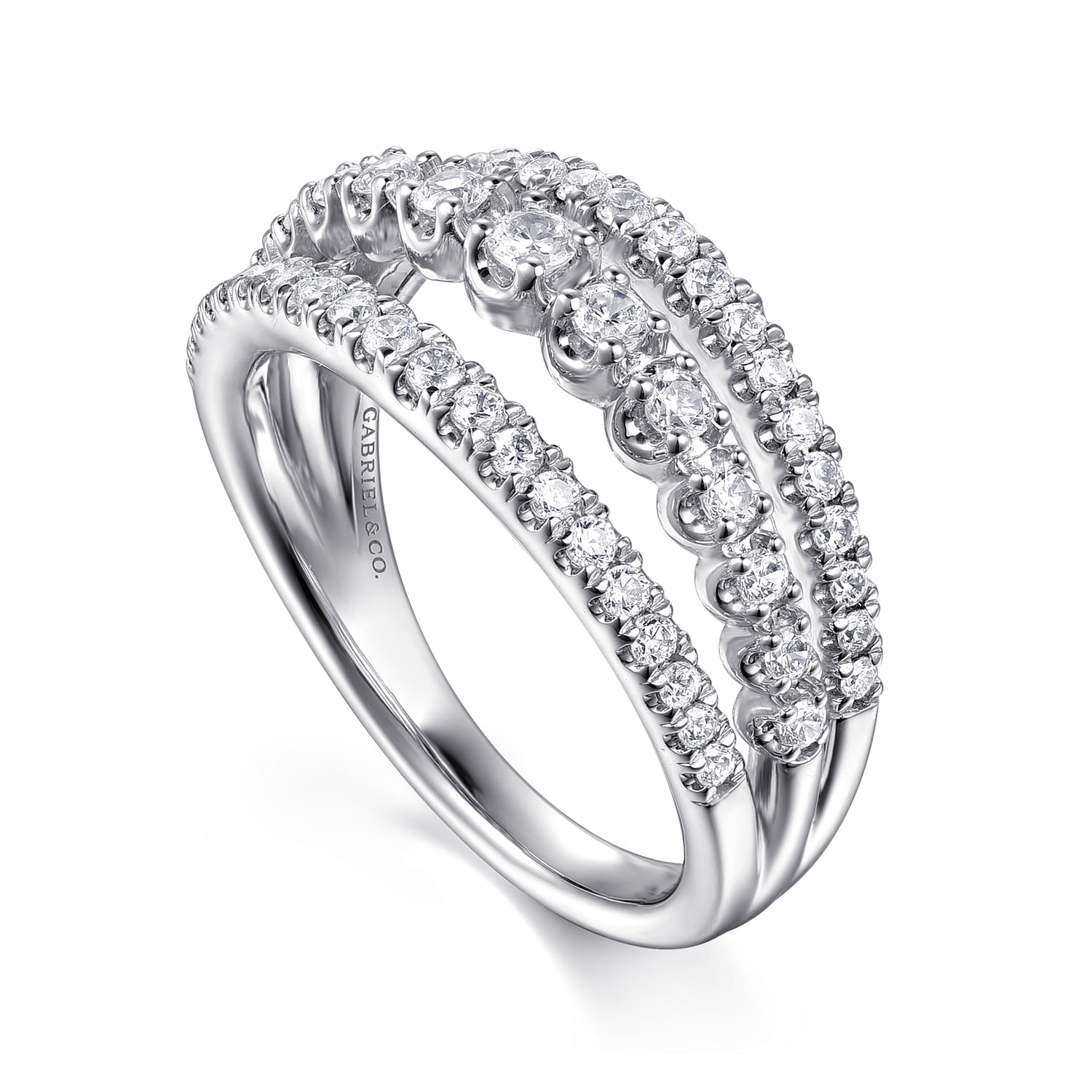 Diamond Multi Row Wide Band Ring in 14K White Gold, photograph 3