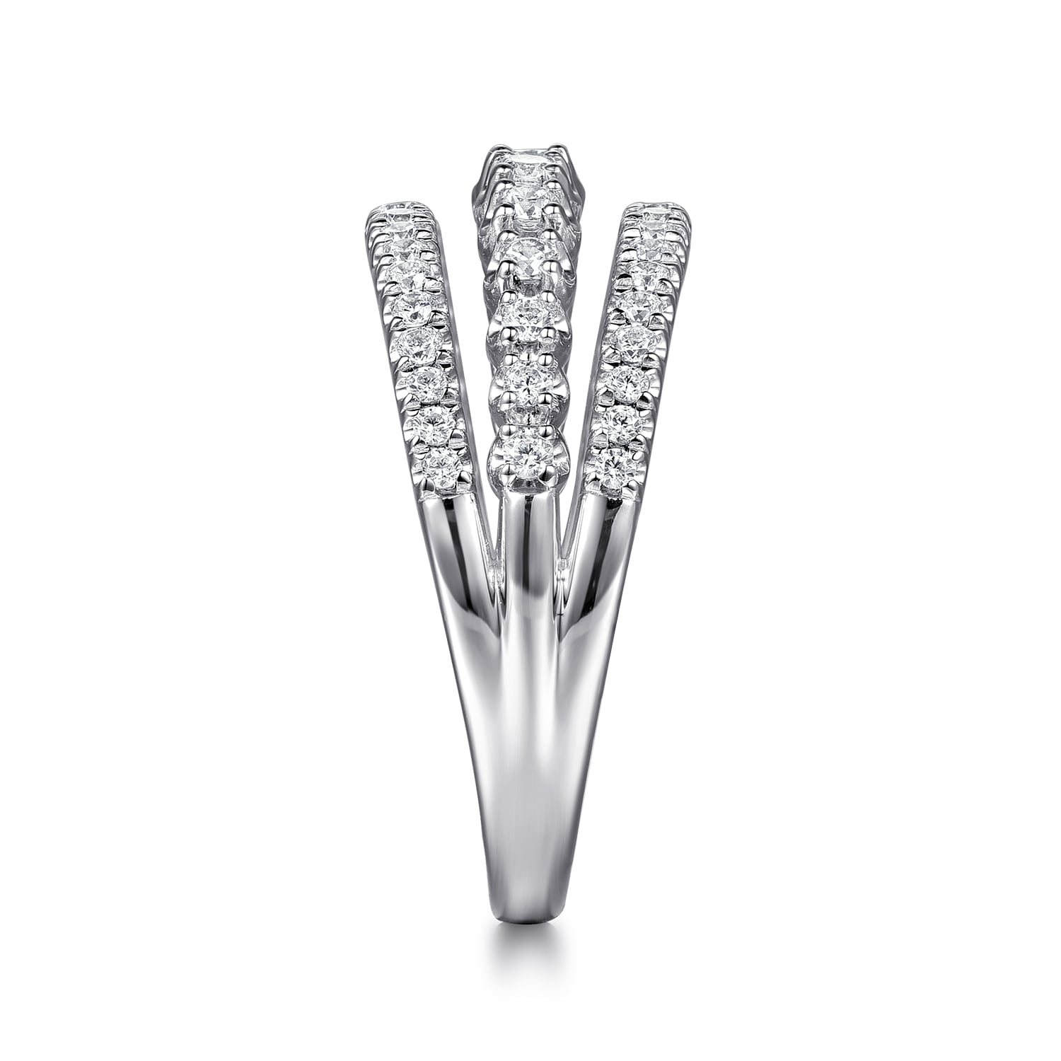 Diamond Multi Row Wide Band Ring in 14K White Gold, photograph 4