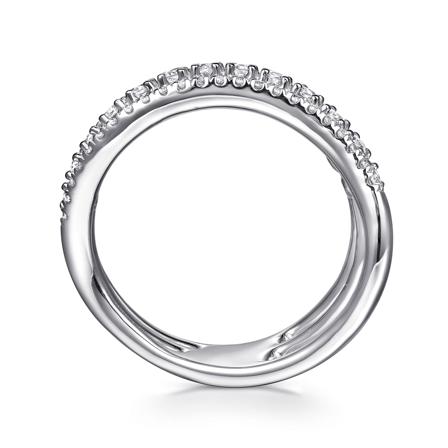 Diamond Curved Easy Stackable Ring in 14K White Gold, photograph 2