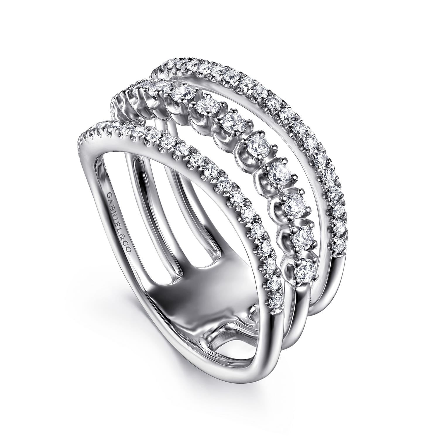 Diamond Curved Easy Stackable Ring in 14K White Gold, photograph 3