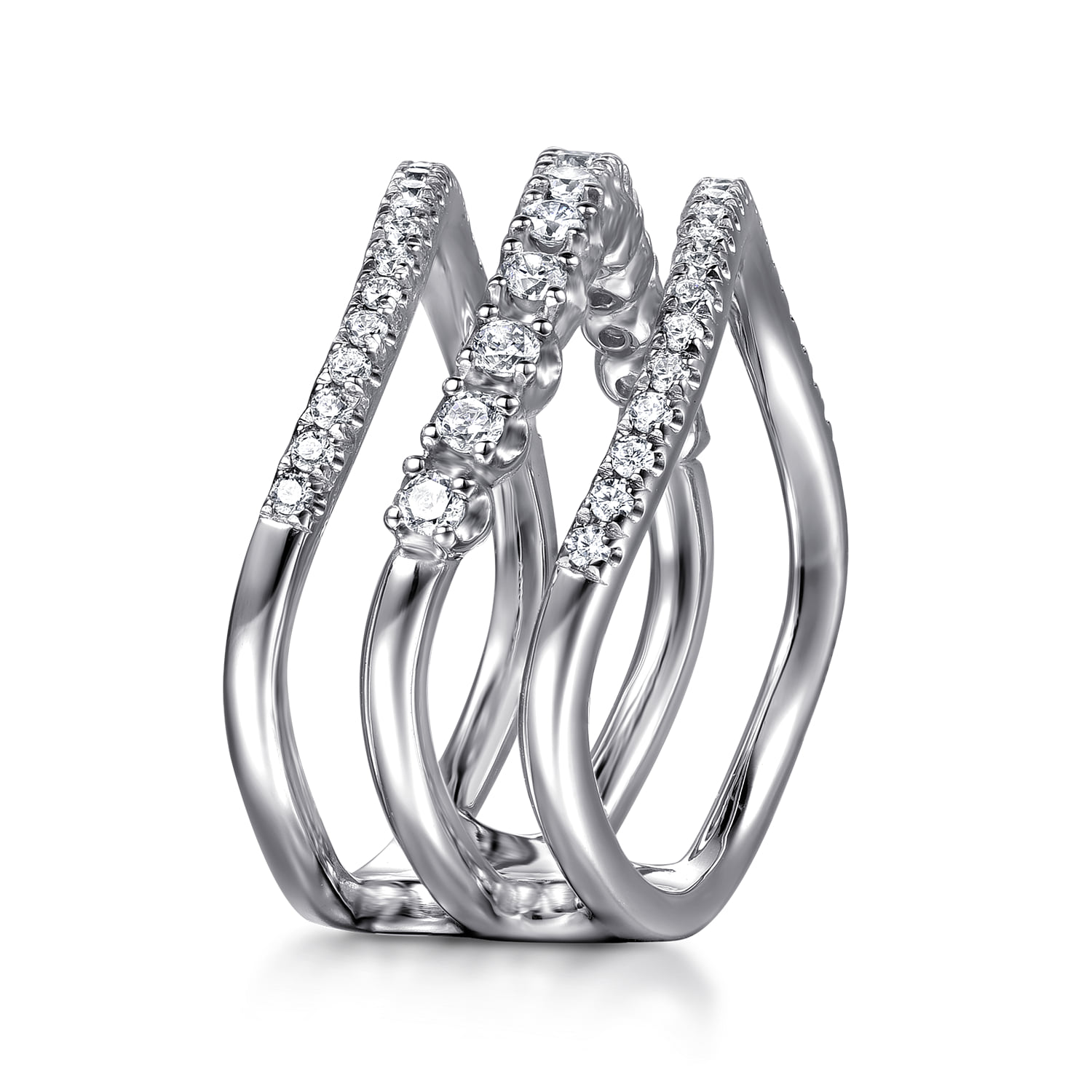 Diamond Curved Easy Stackable Ring in 14K White Gold, photograph 4