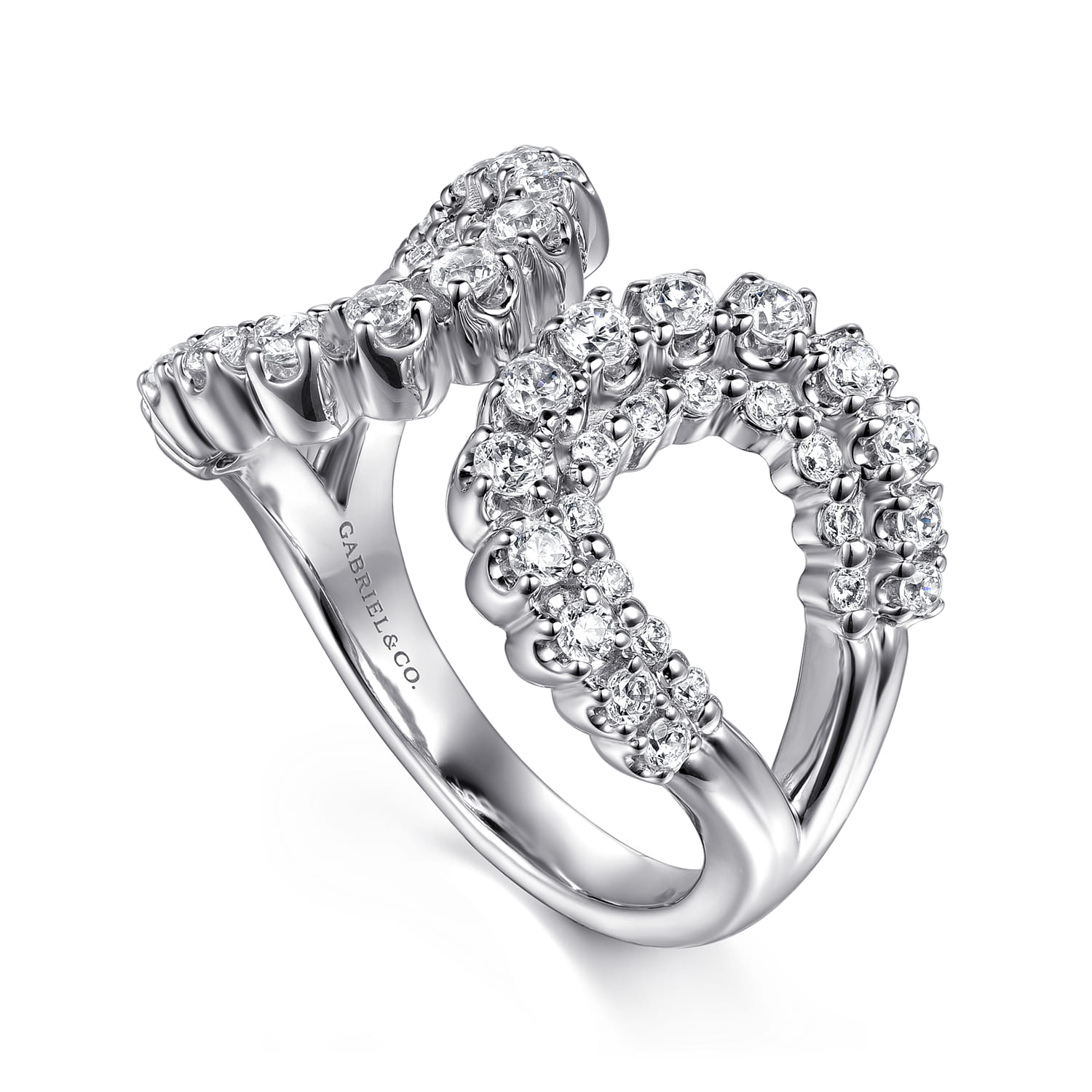 Diamond Wide Open Band Ring in 14K White Gold, photograph 3