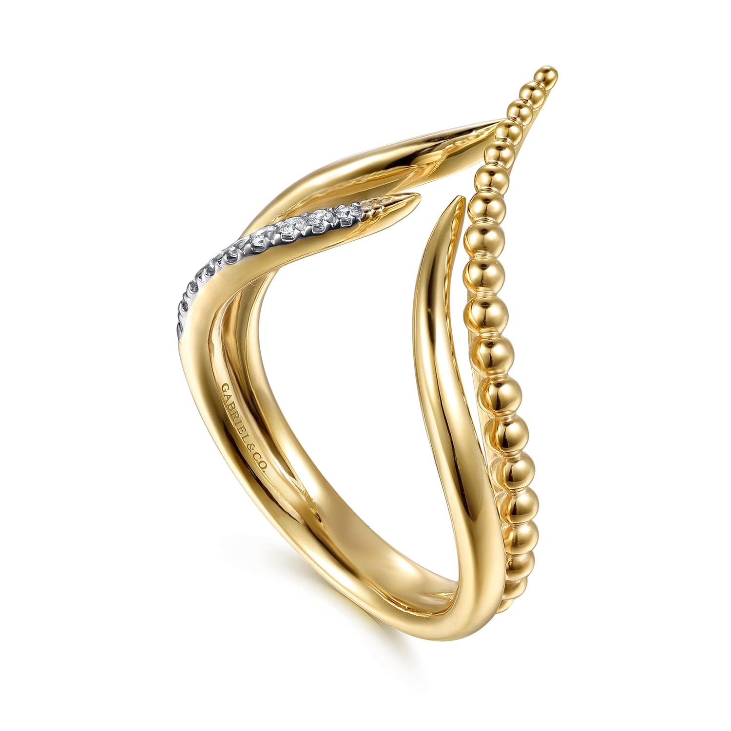 Bujukan and Diamond Double Row Chevron Spike Ring in 14K Yellow Gold, photograph 3