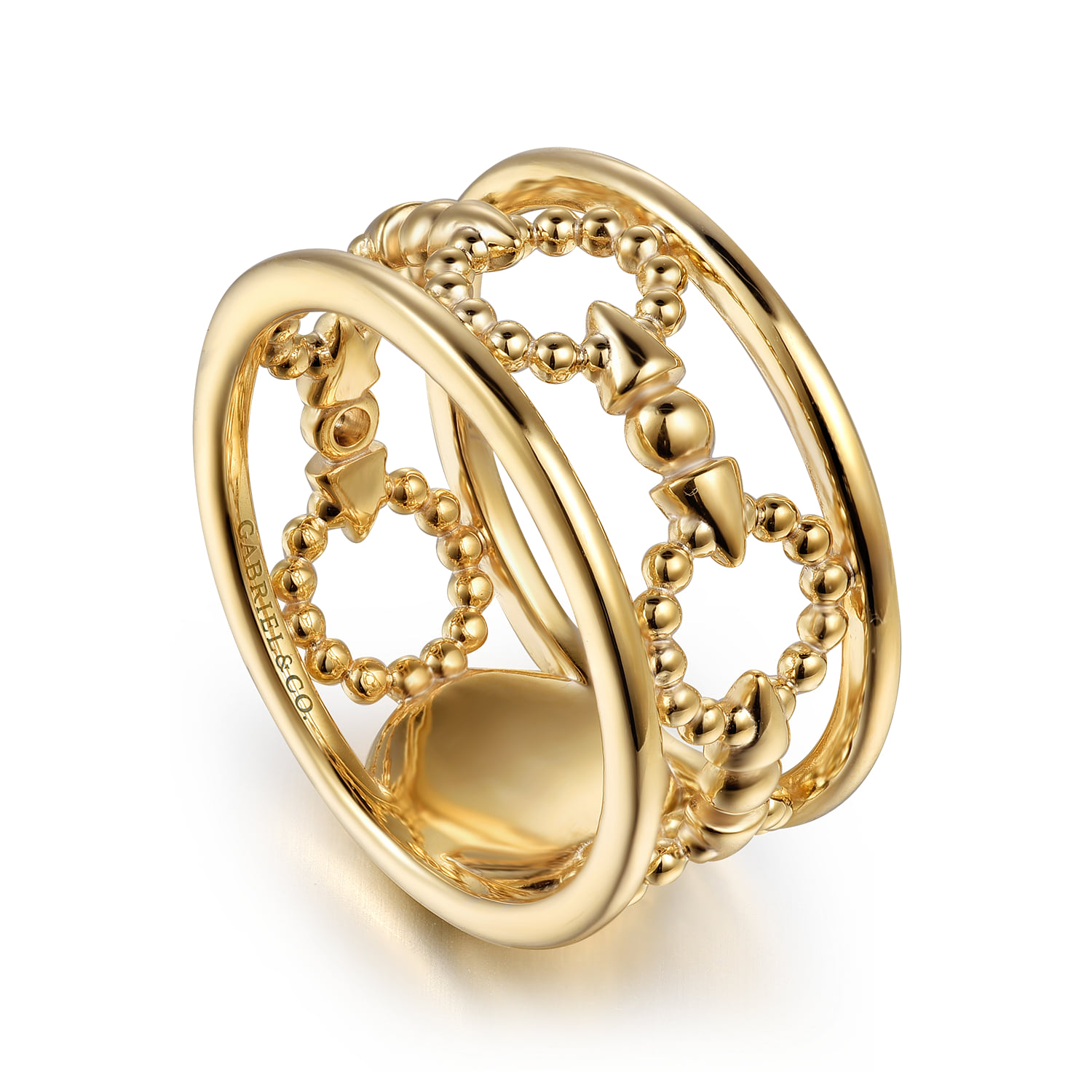 Bujukan Link and Bullet Wide Band Ring in 14K Yellow Gold, photograph 3