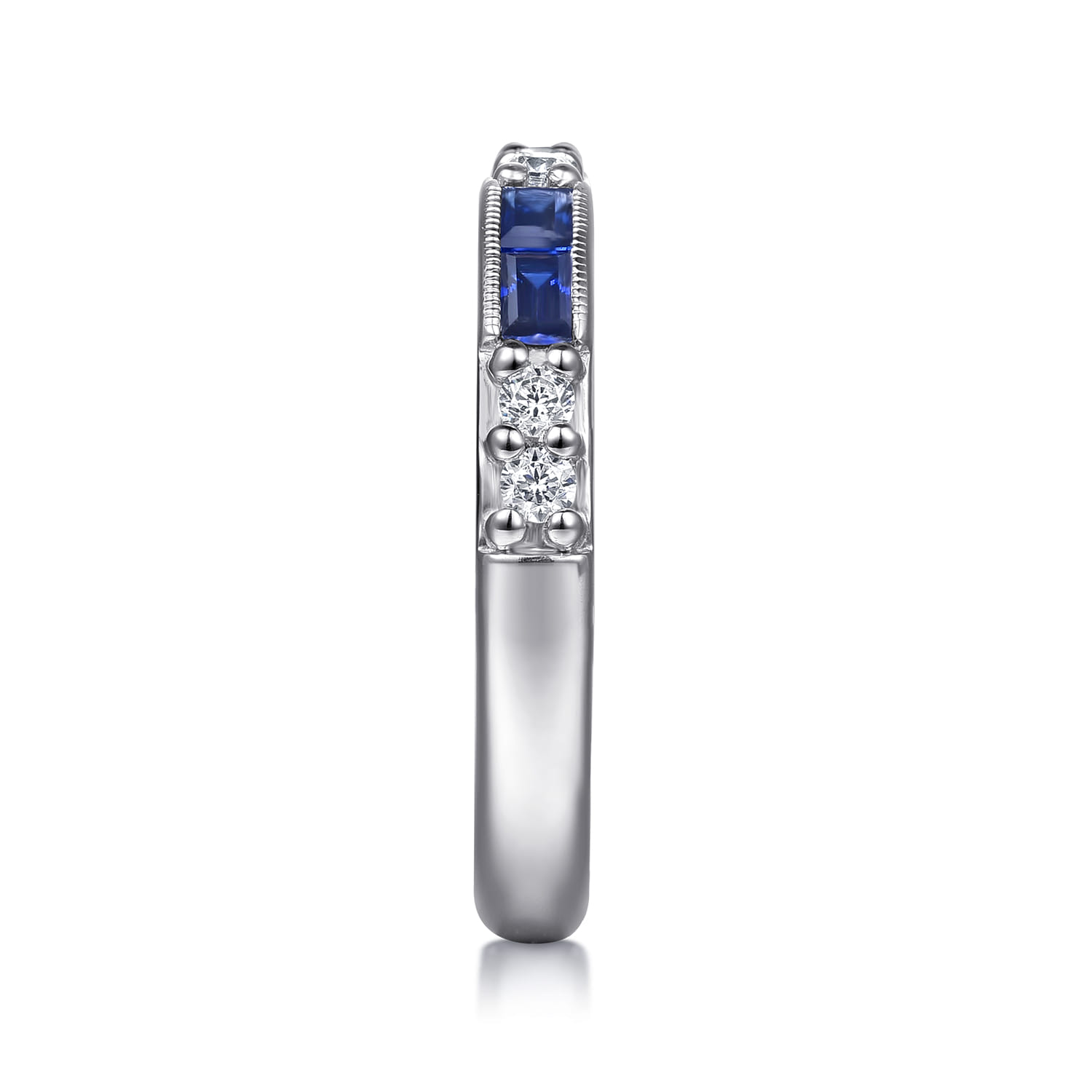 Sapphire Baguette and Diamond Stackable Ring in 14K White Gold, photograph 4