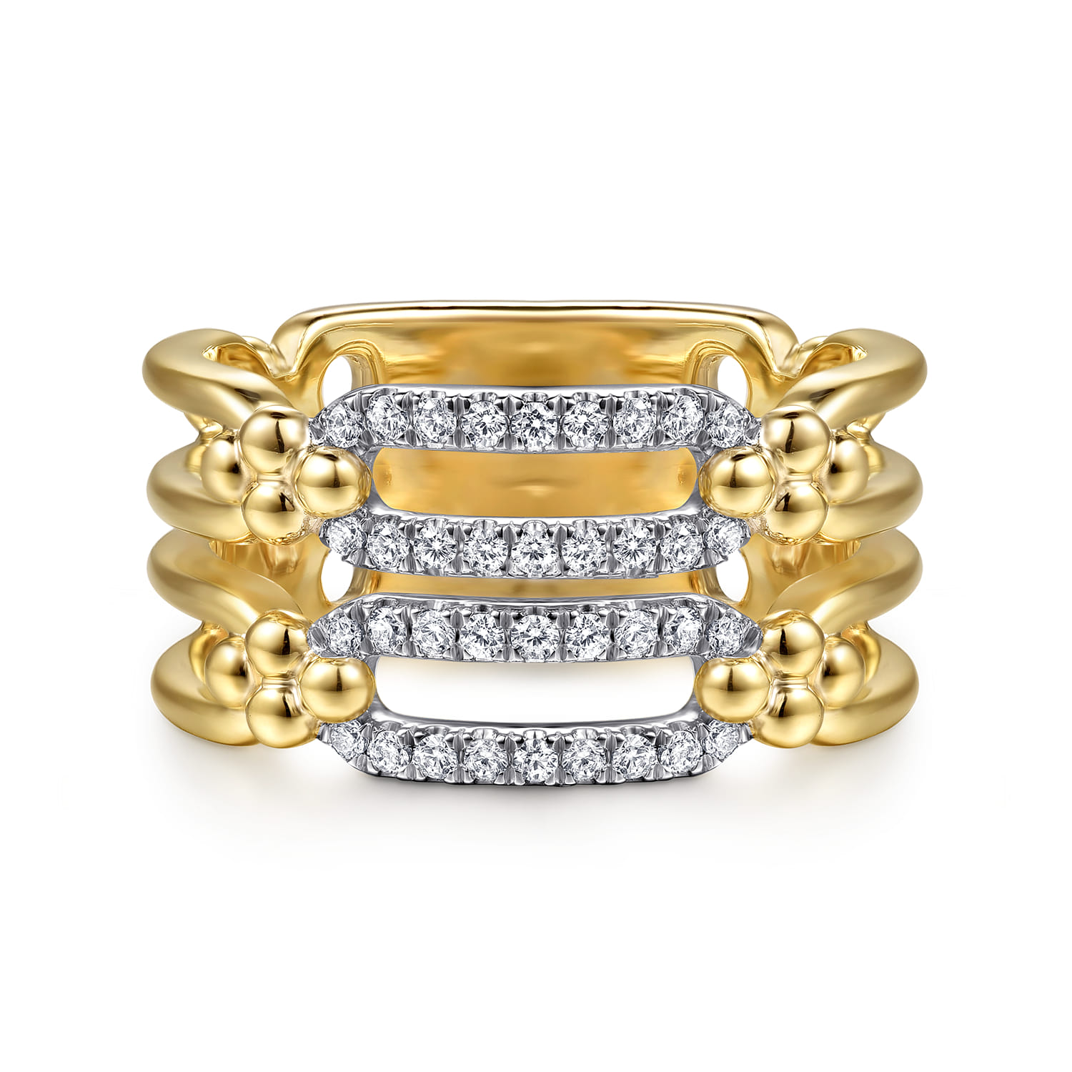 Bujukan and Diamond Link Wide Band Ring in 14K White/Yellow Gold