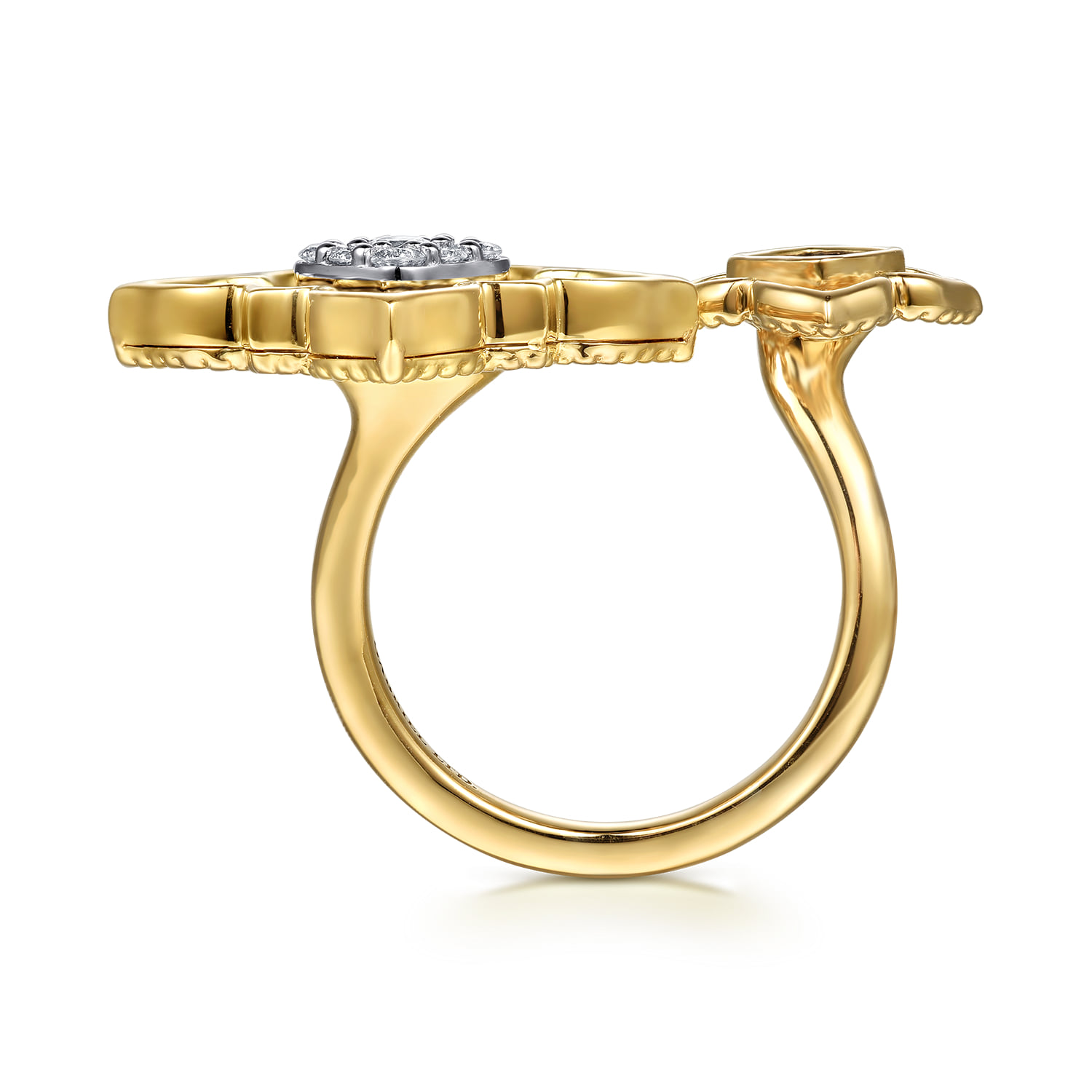 Diamond and Lapis Floral Open Ring in 18K White/Yellow Gold, photograph 2
