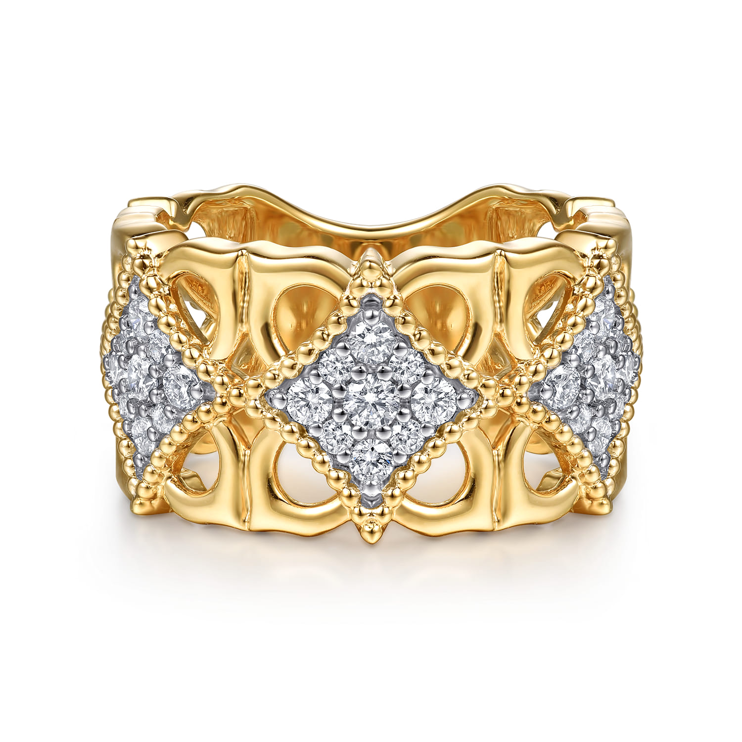Bujukan and Diamond Floral Wide Band Ring