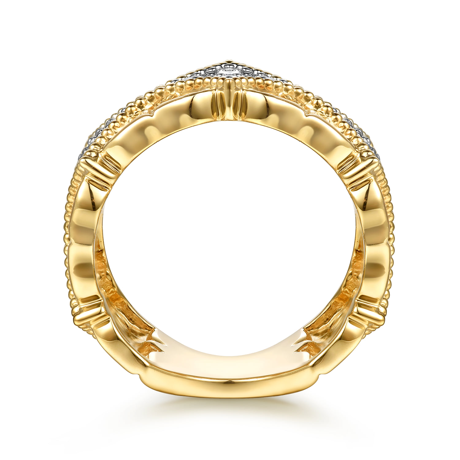 Bujukan and Diamond Floral Wide Band Ring in 18K Yellow Gold, photograph 2