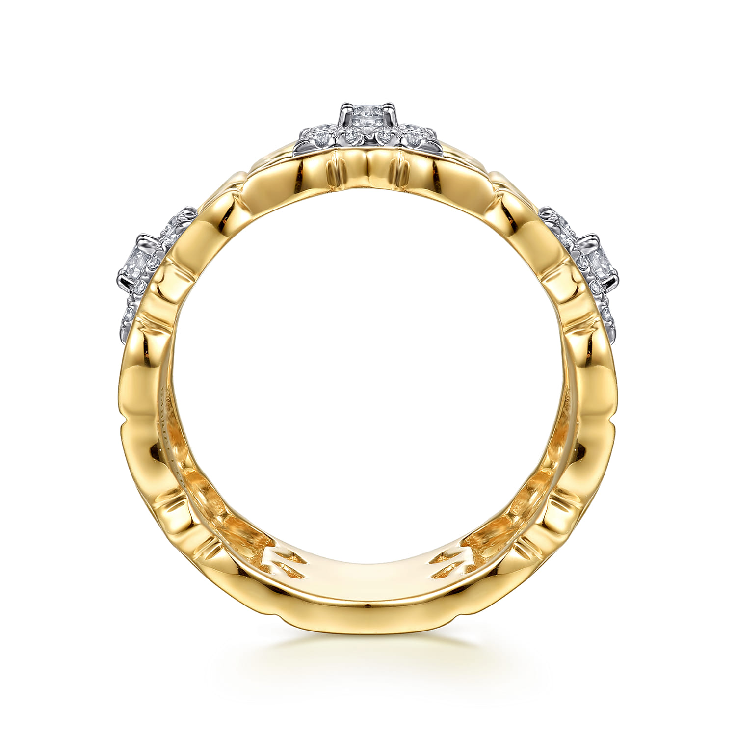 Diamond Floral Wide Band Ring in 18K White/Yellow Gold, photograph 2