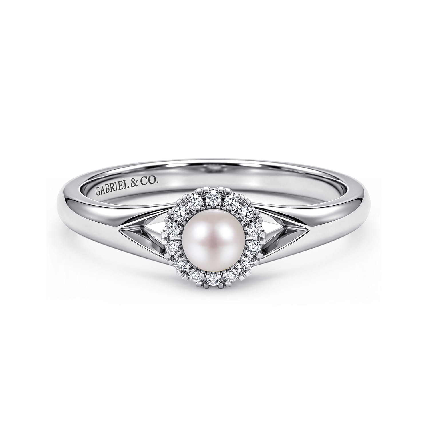 Round Pearl and Diamond Halo Ring