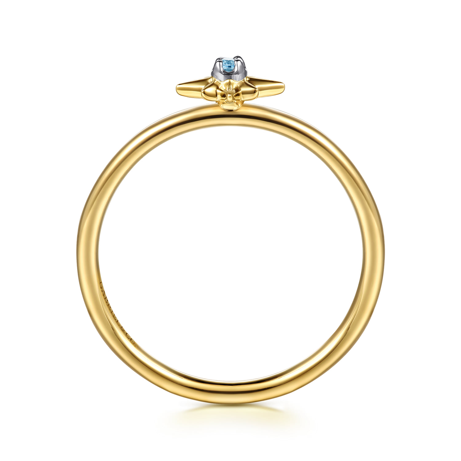 Star and Blue Topaz Stackable Ring in 14K White/Yellow Gold, photograph 2