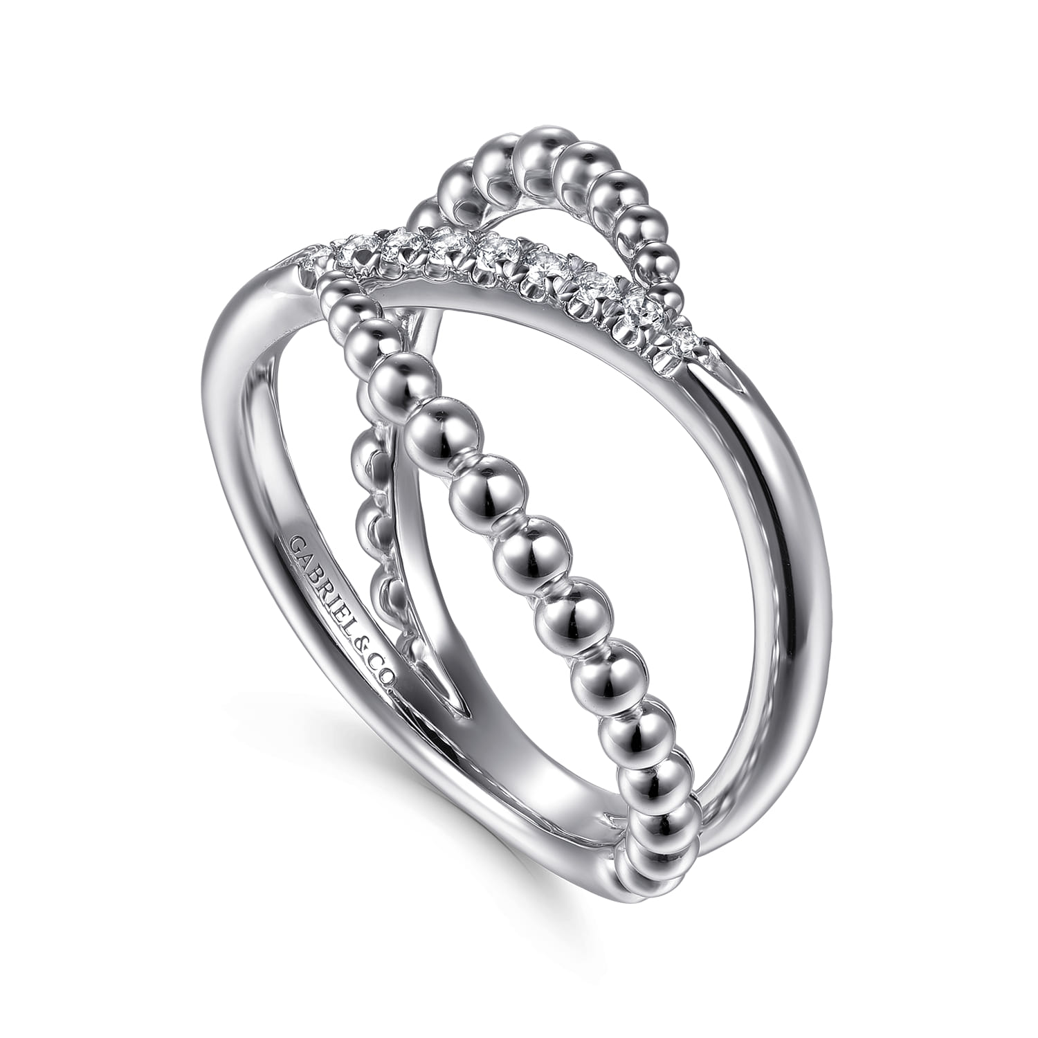 White Sapphire Bujukan Wide Band in Sterling Silver, photograph 3
