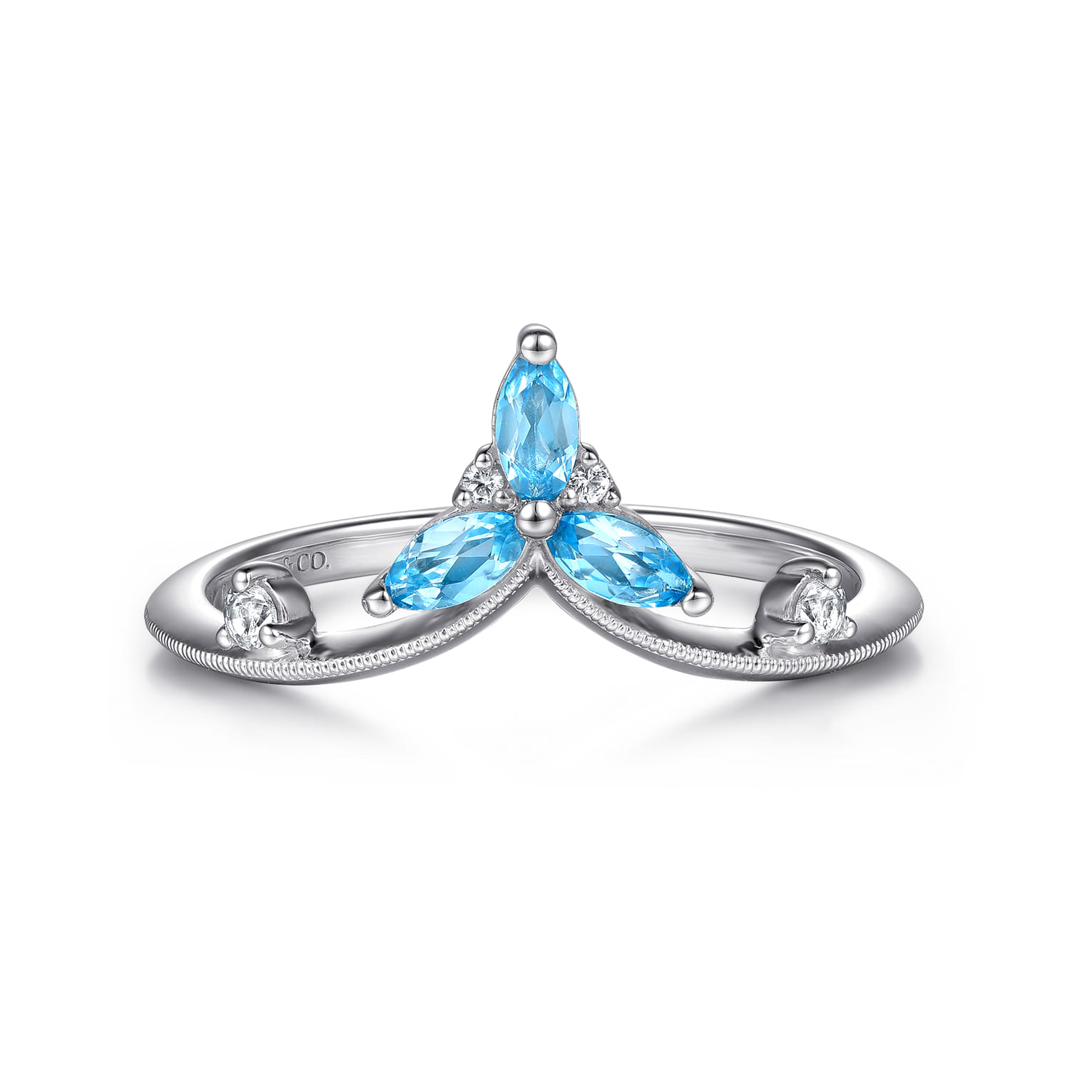Blue Topaz and White Sapphire Chevron Ring