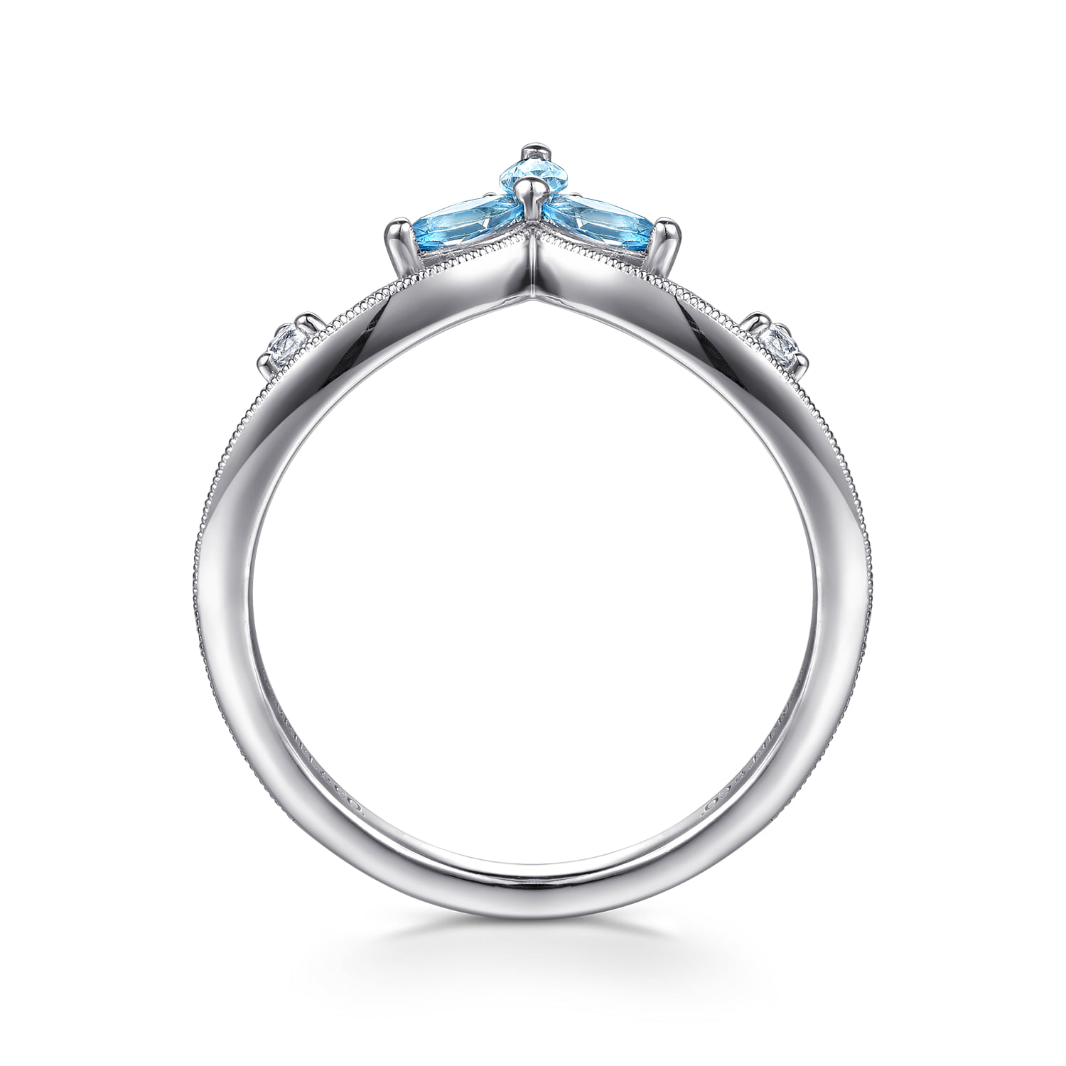 Blue Topaz and White Sapphire Chevron Ring in Sterling Silver, photograph 2