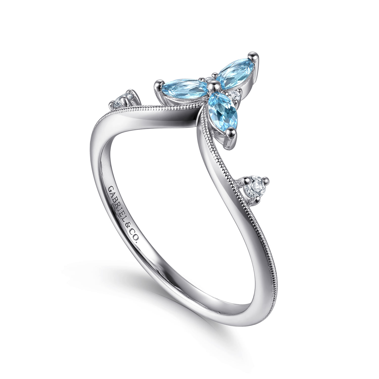 Blue Topaz and White Sapphire Chevron Ring in Sterling Silver, photograph 3